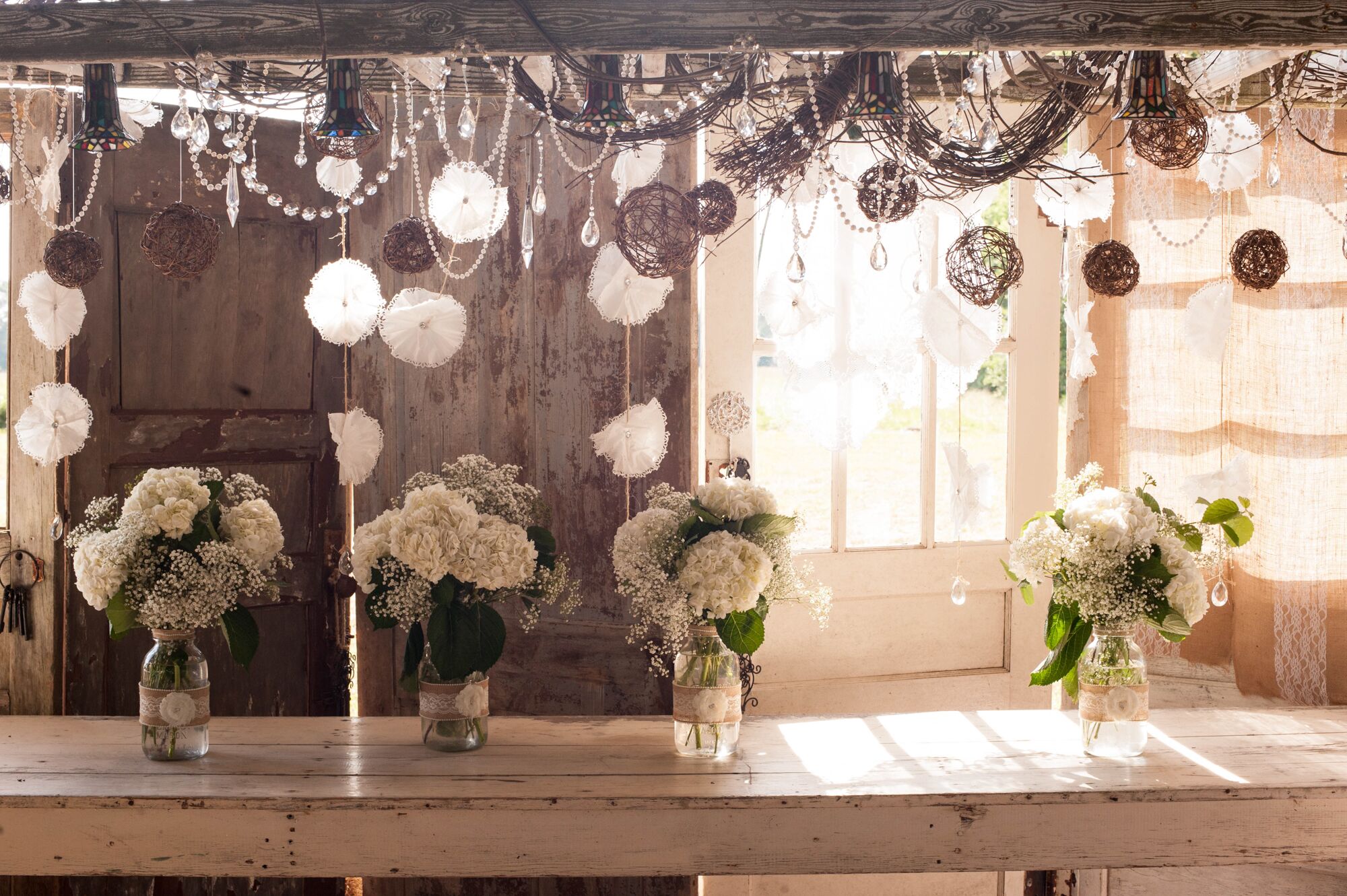 Neutral and White Rustic Wedding Fans