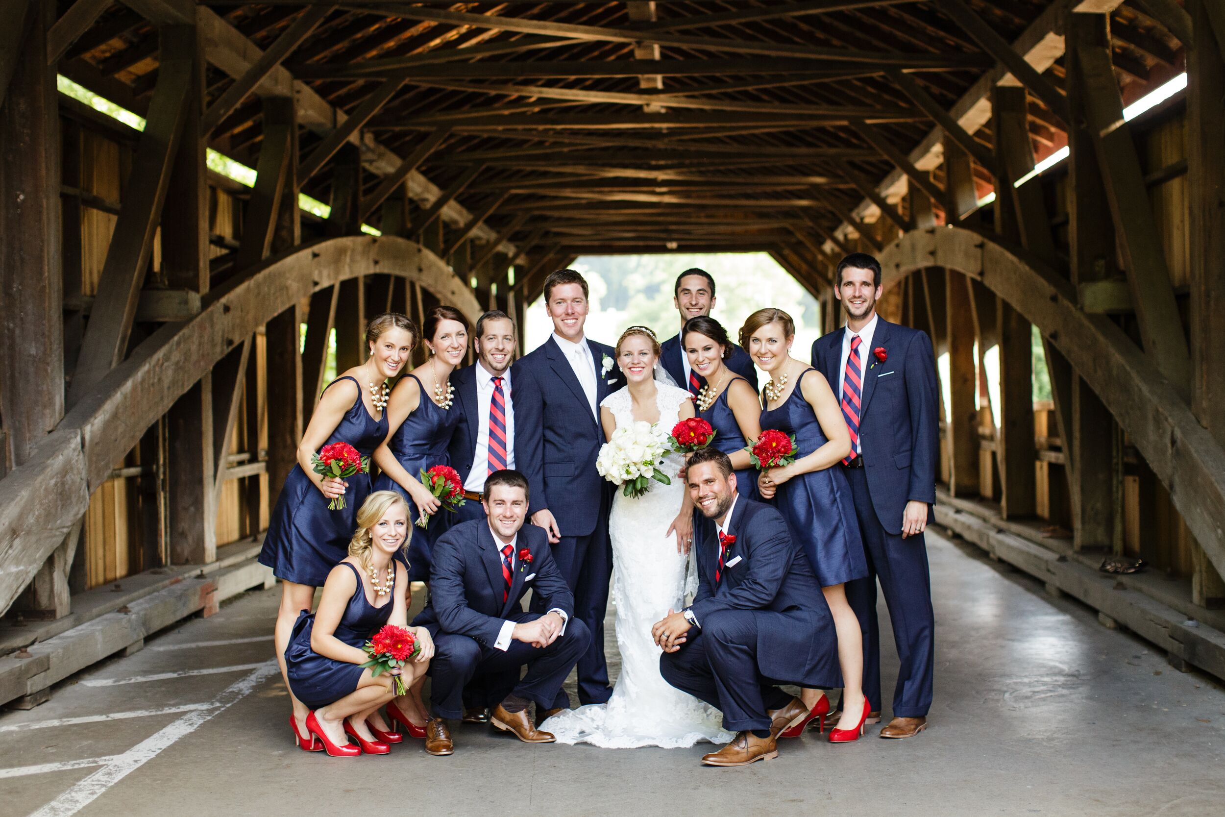 Red white and store blue bridesmaid dresses