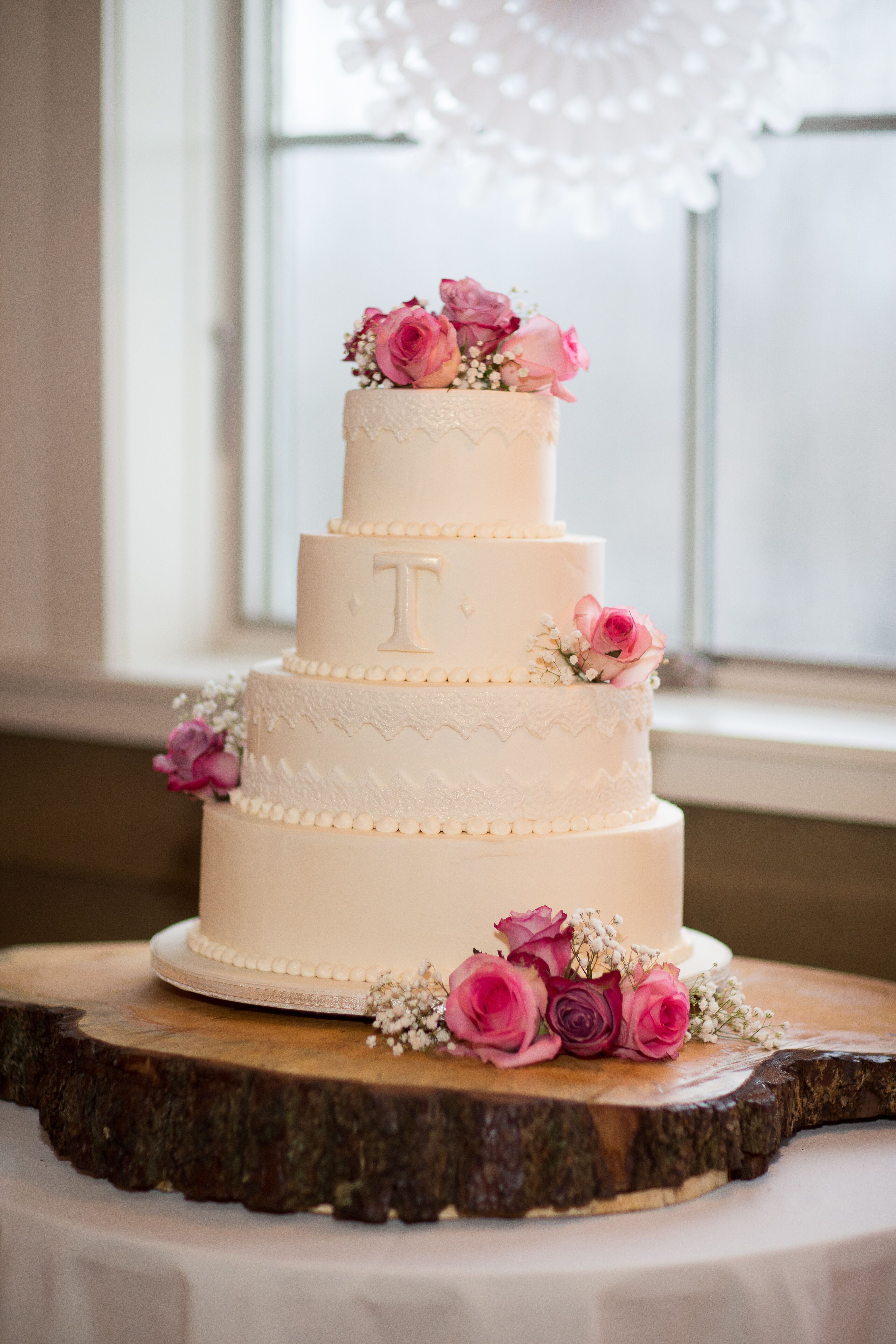 Four-Tier Monogrammed Cake with Roses