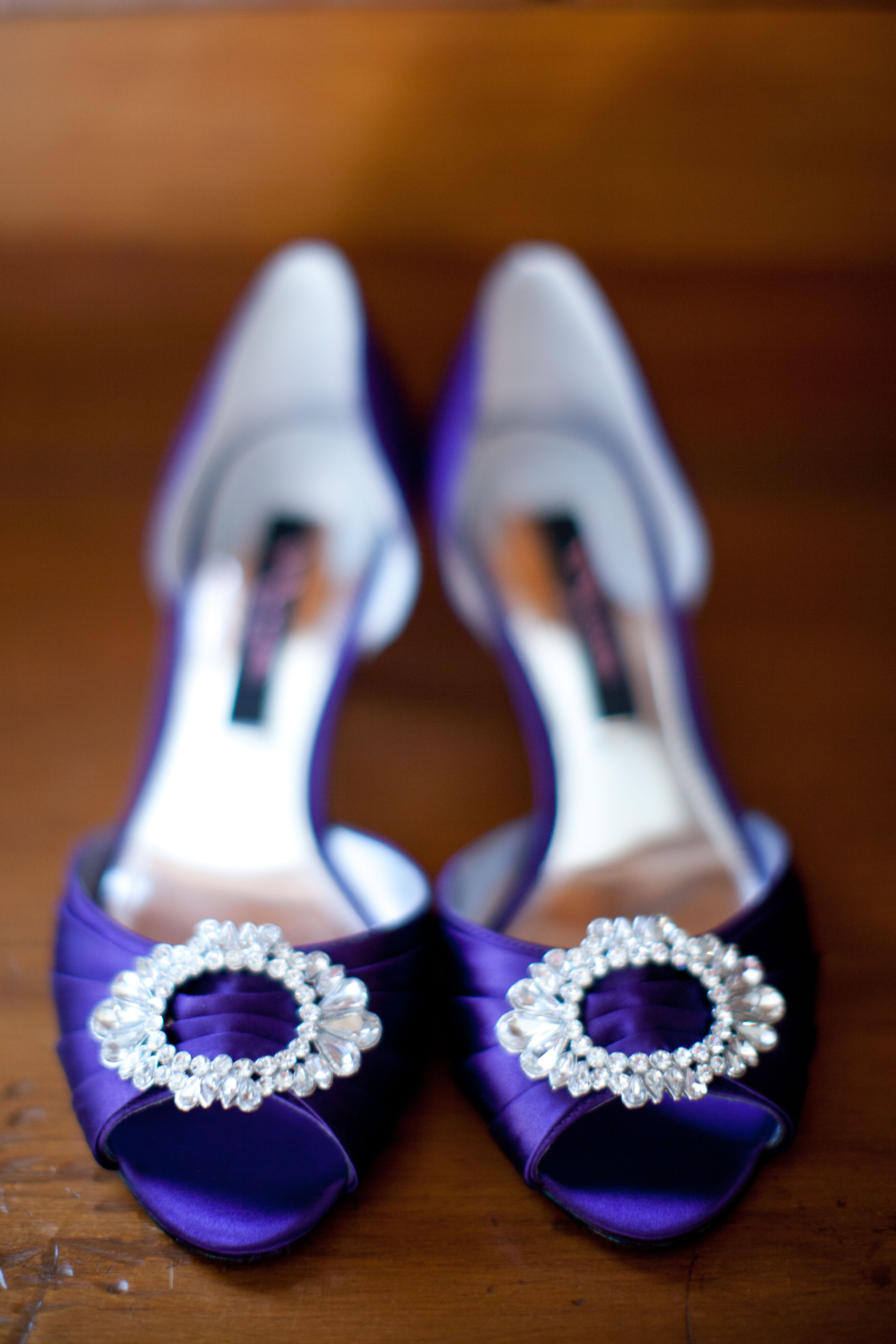 Purple Satin Wedding Shoes with Crystal Embellishment