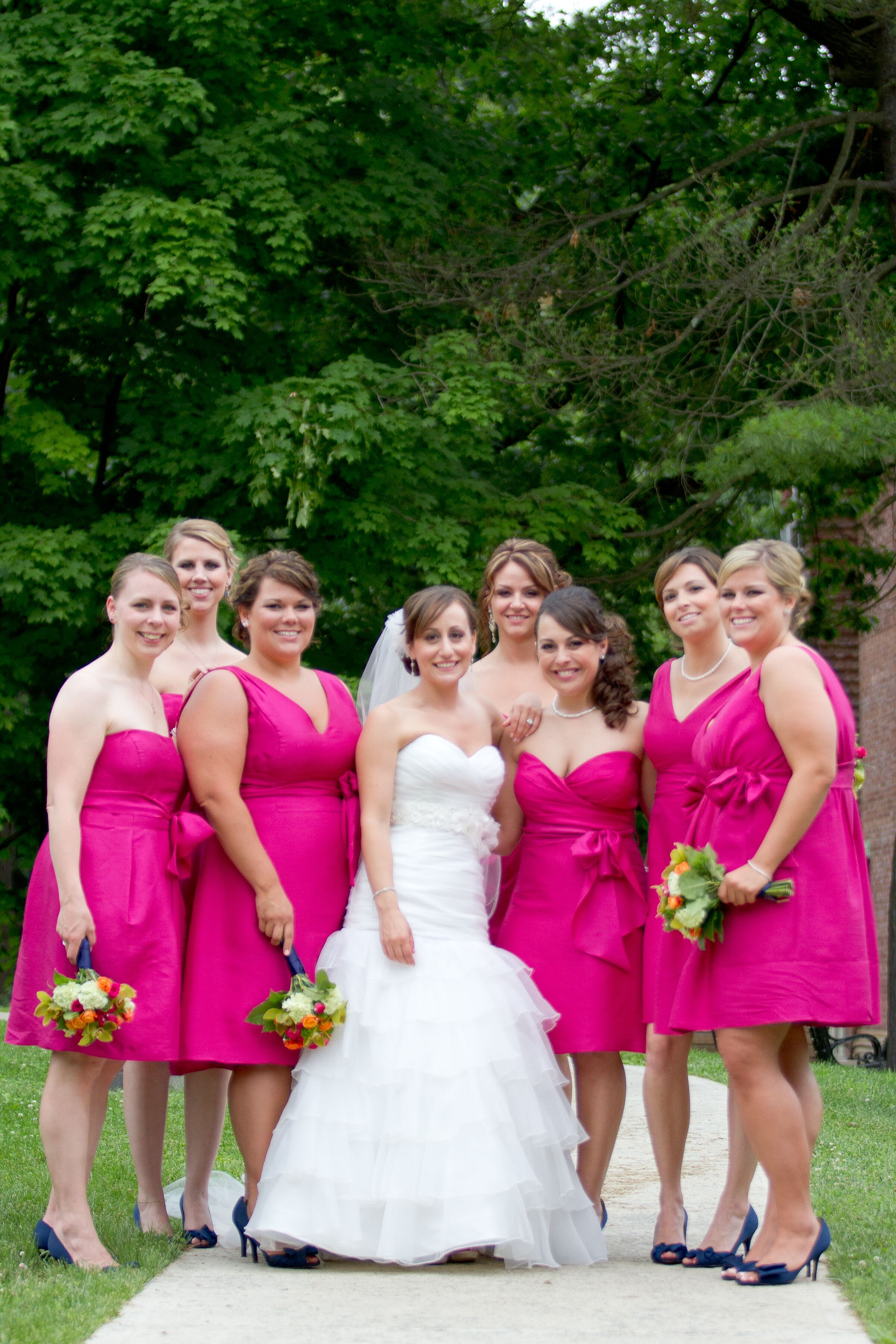 Hot pink bridesmaid dresses hot sale long