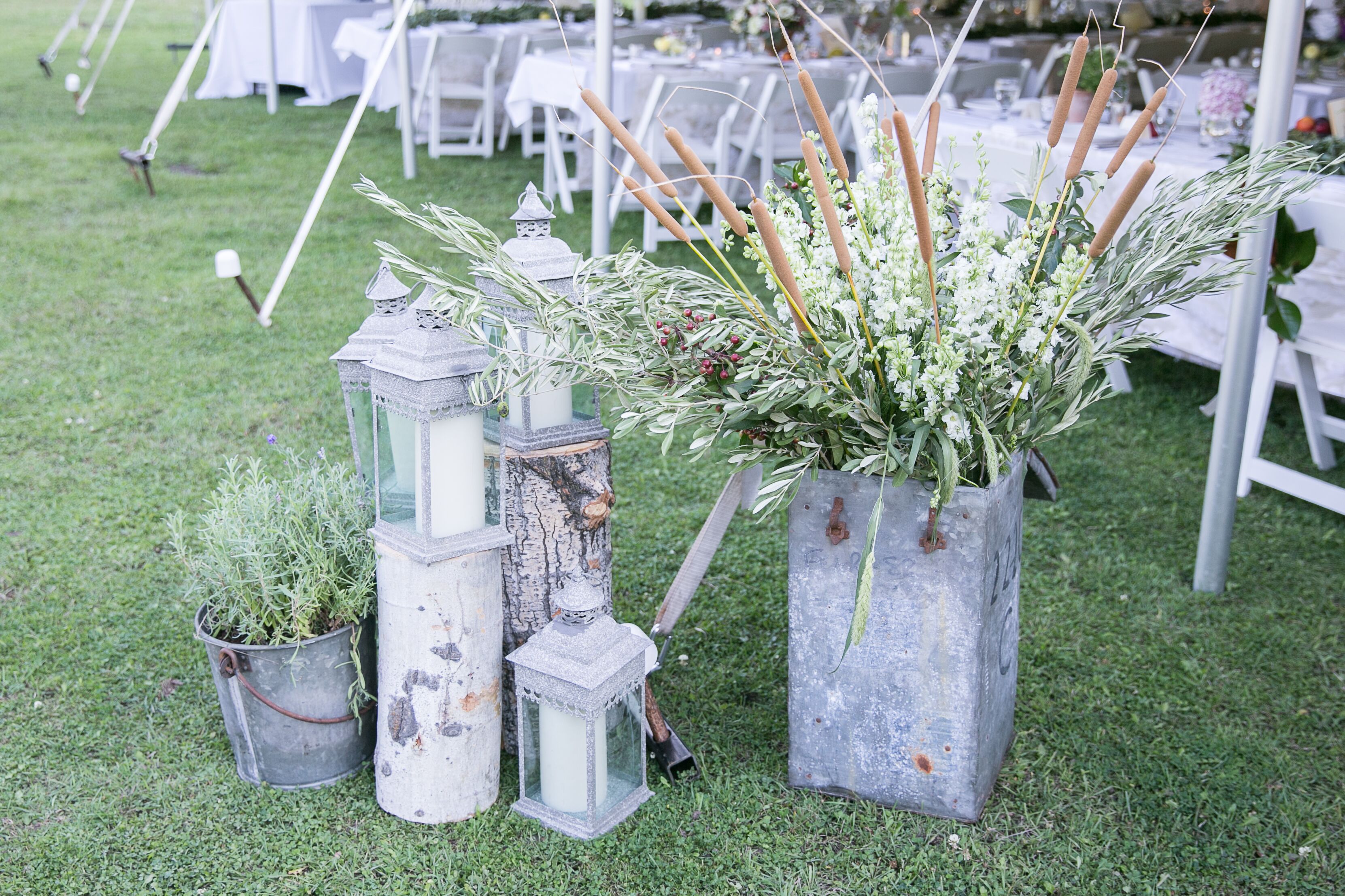 Rustic Lantern Wood And Cattail Decor