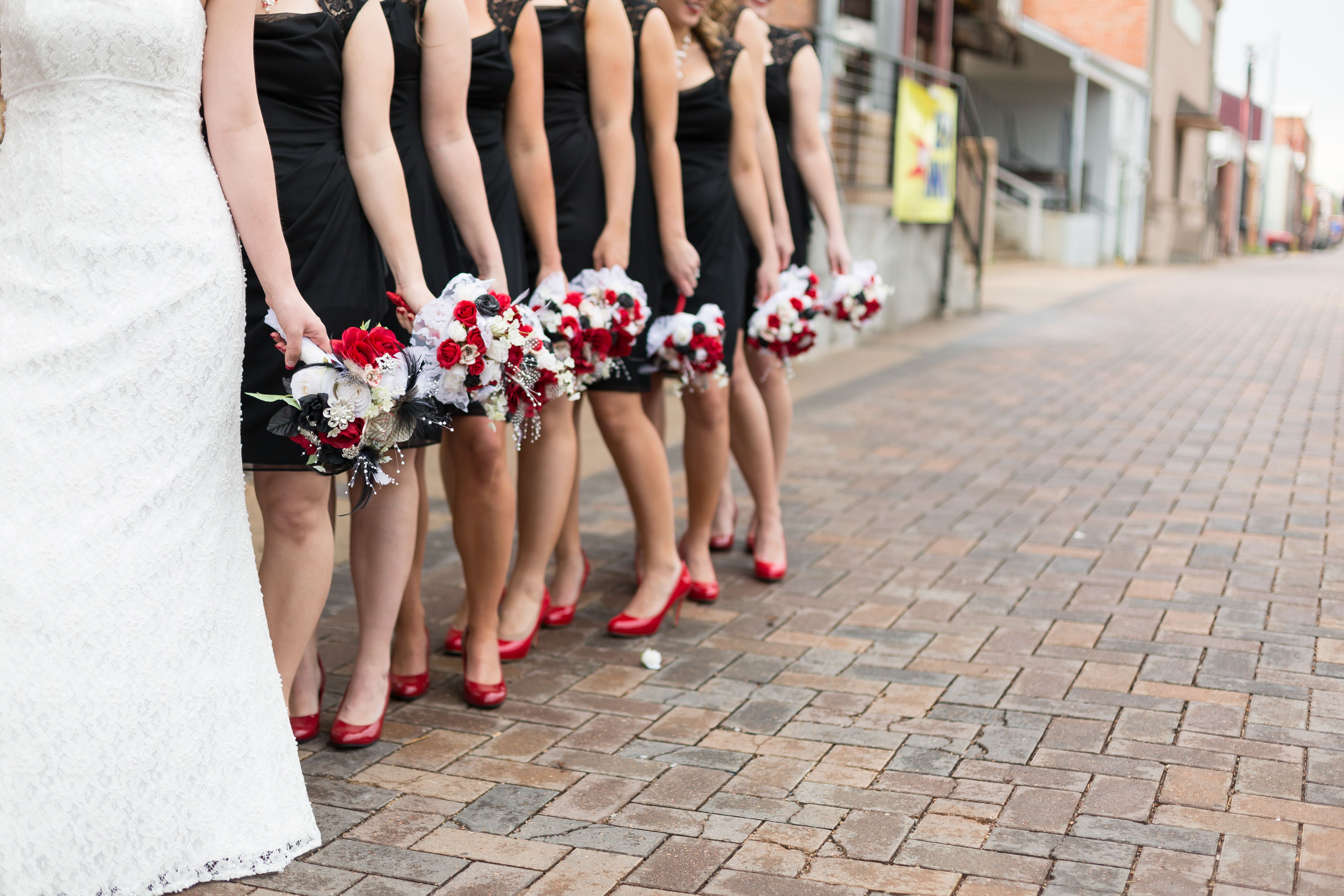 black dress red heels