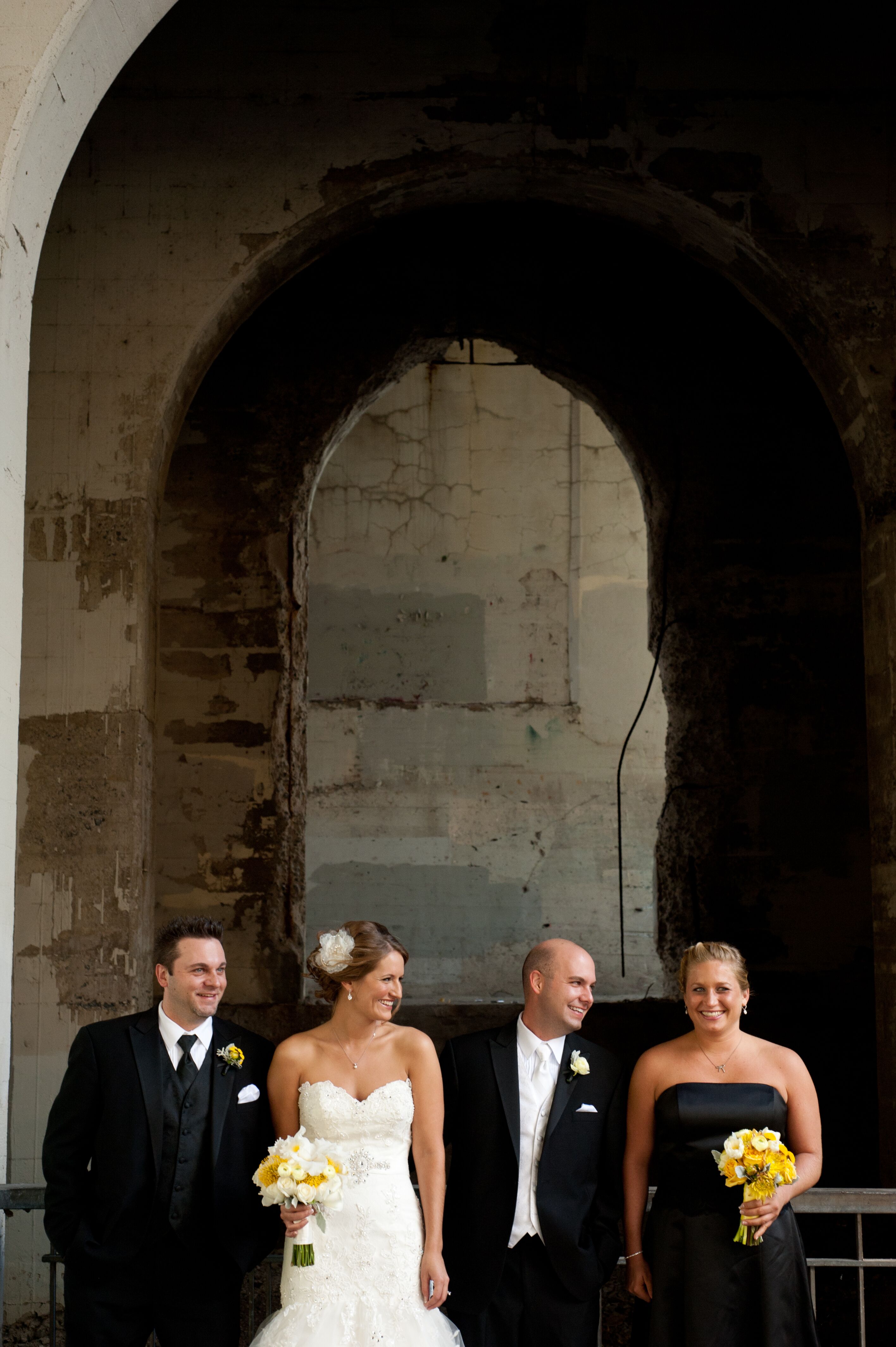 Modern Black And White Bridal Party With Yellow Flowers