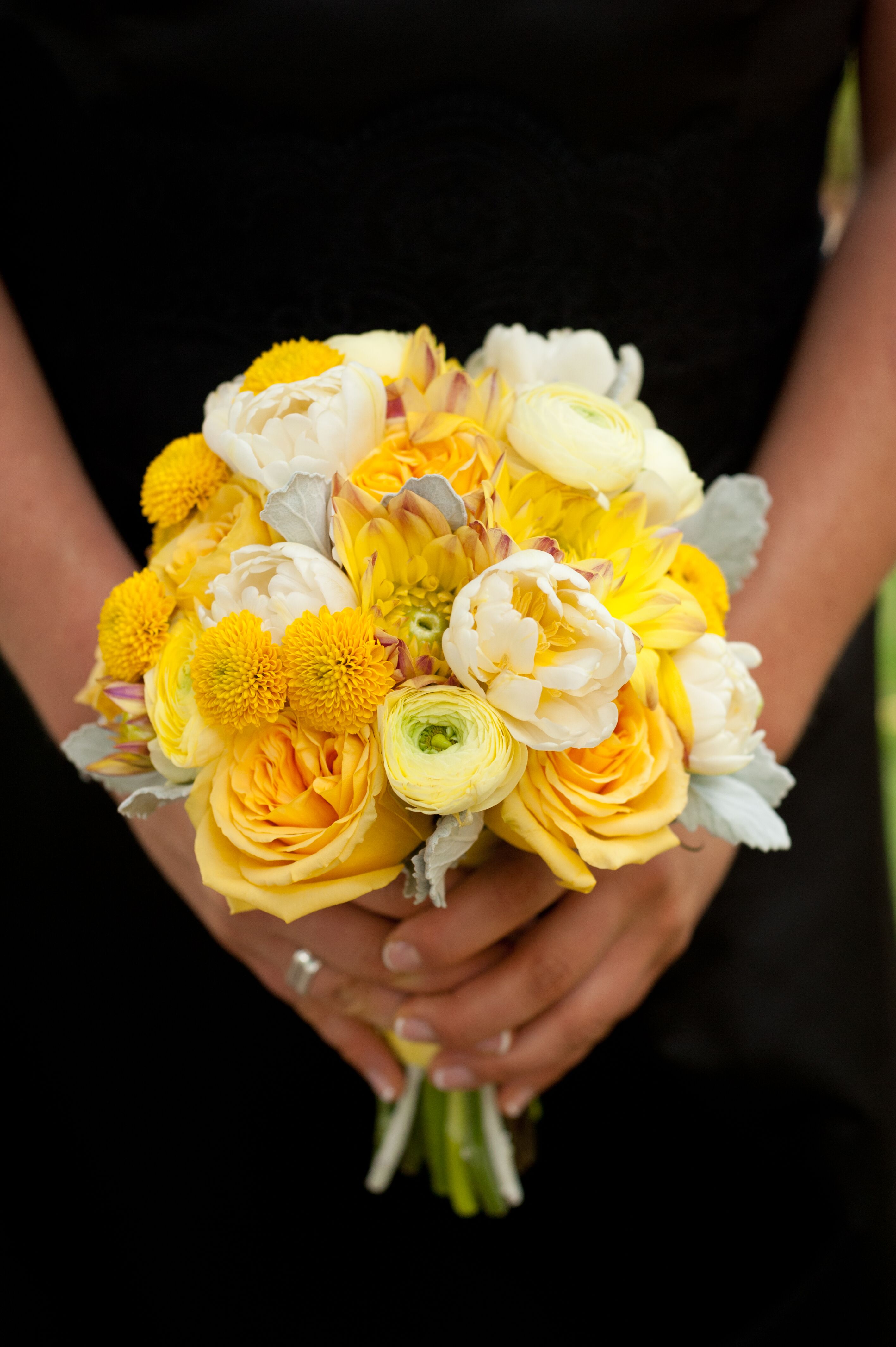 Modern Yellow Ranunculus And Rose Bridesmaid Bouquet