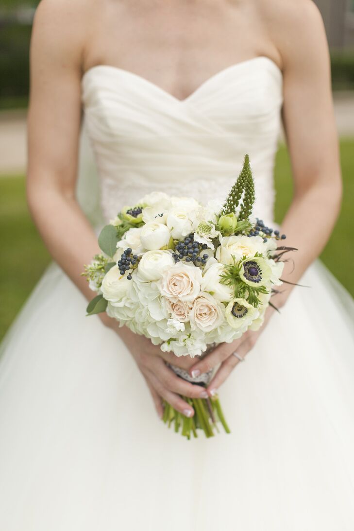 Cream Bridal Bouquet with Blueberries