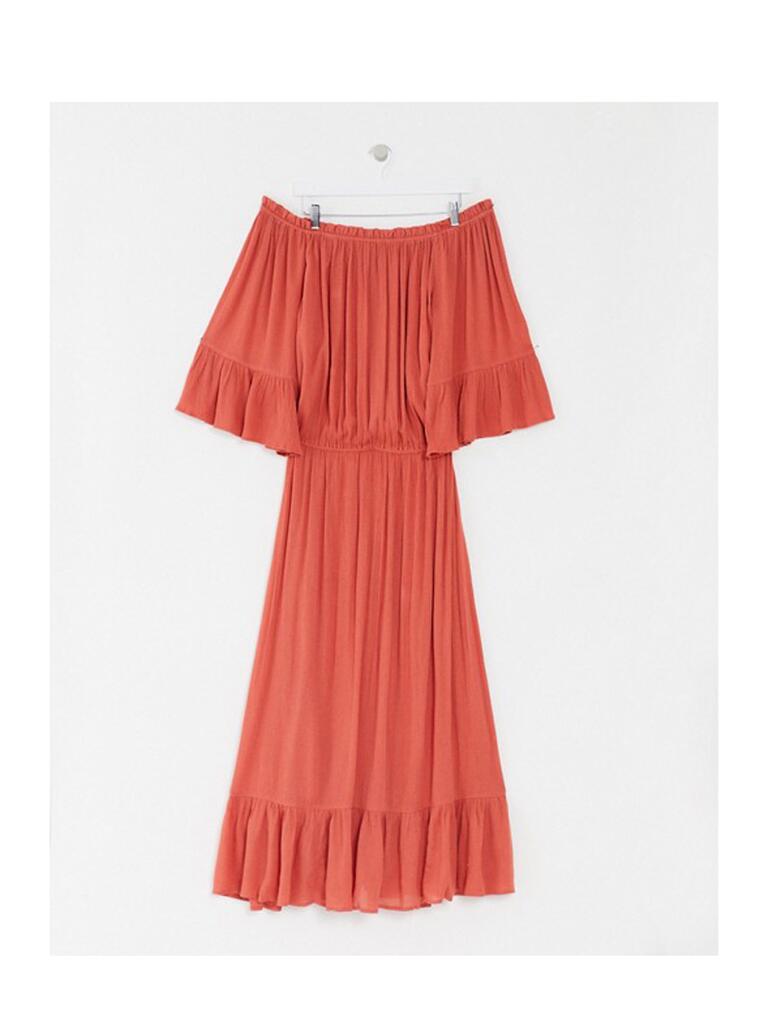 rost orange off-the-shoulder Plus-size långklänning