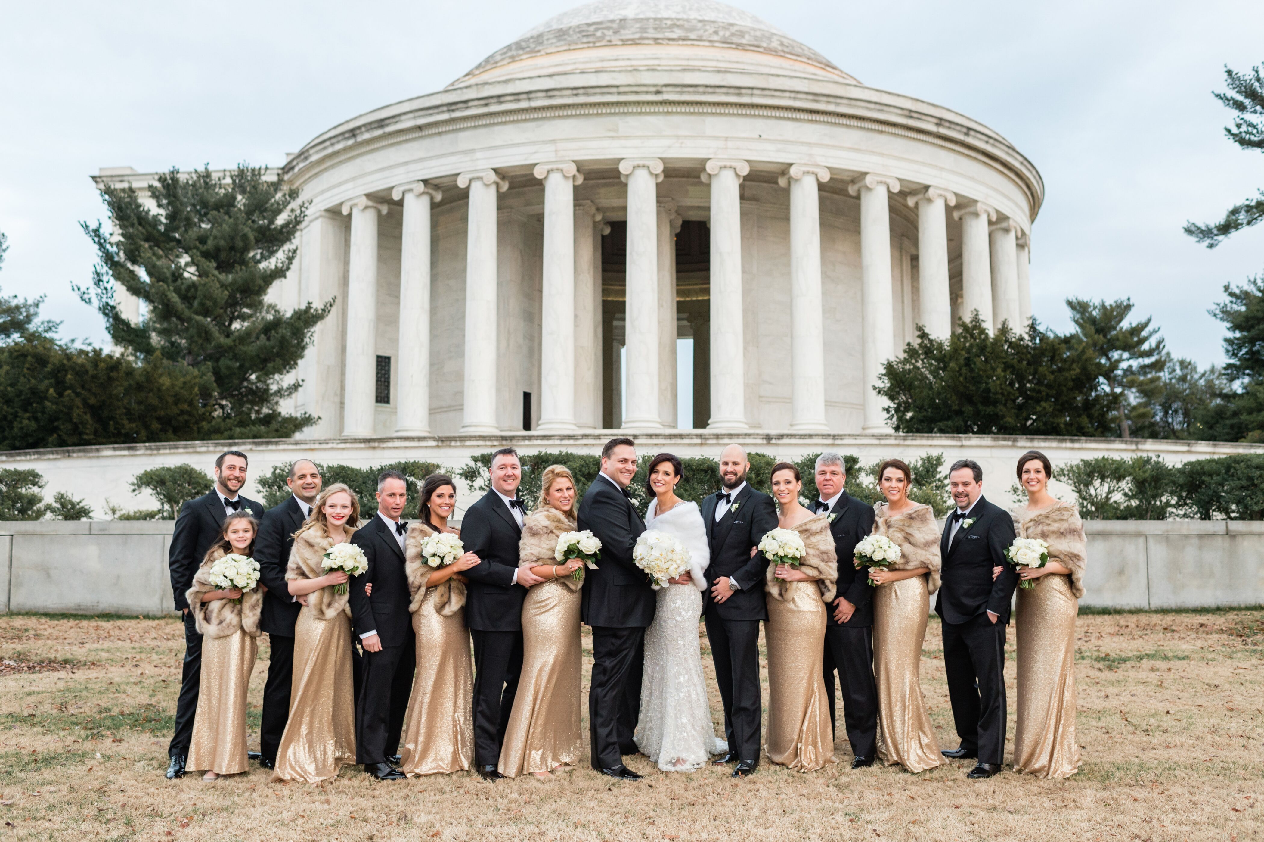 Black white and 2025 gold wedding party