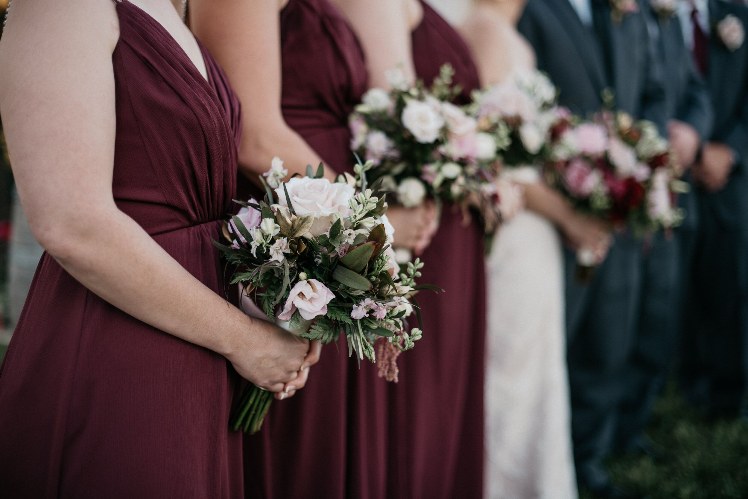 blush and burgundy bridesmaid dresses