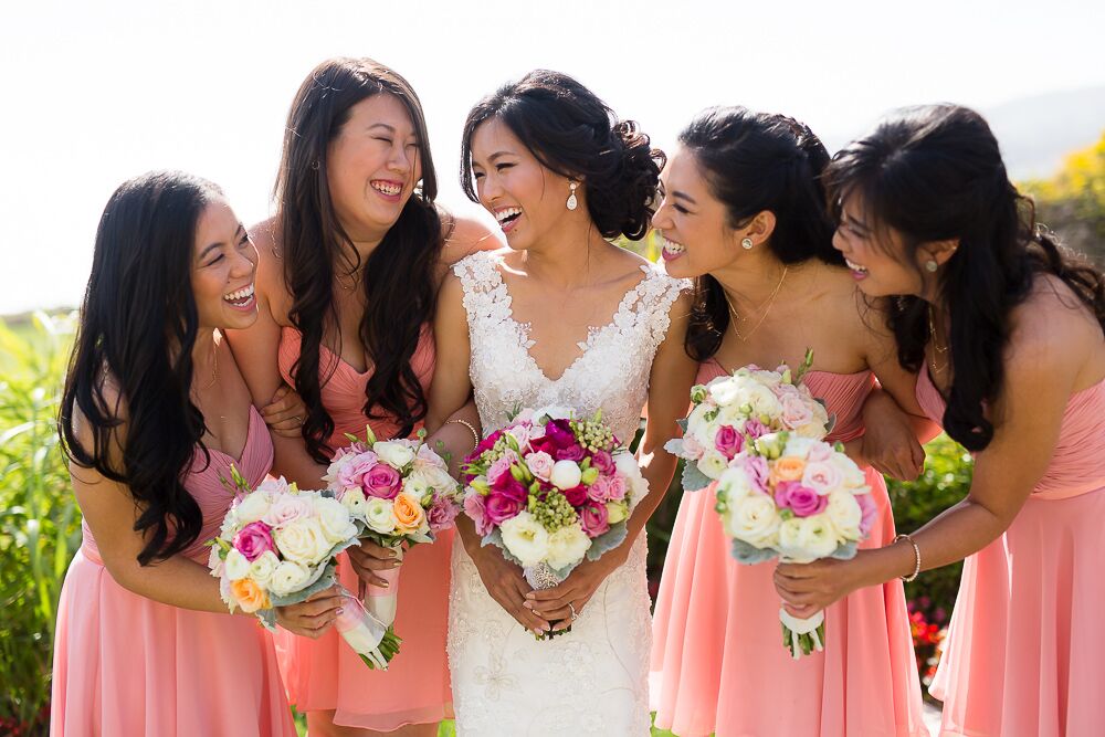 Blush Knee-Length Bridesmaid Dresses