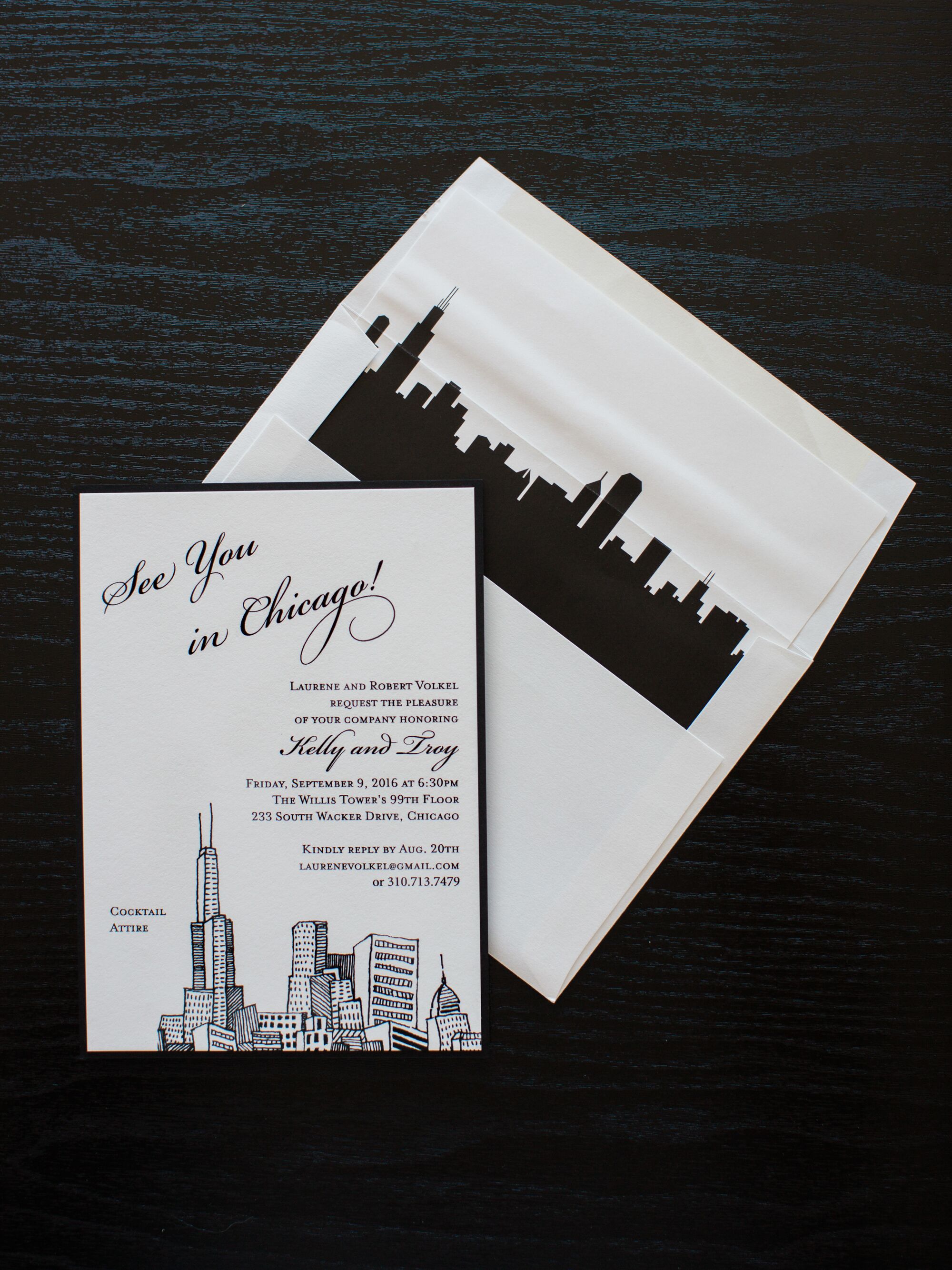 Chicago-Inspired Stationery with Skyline Envelope Liner