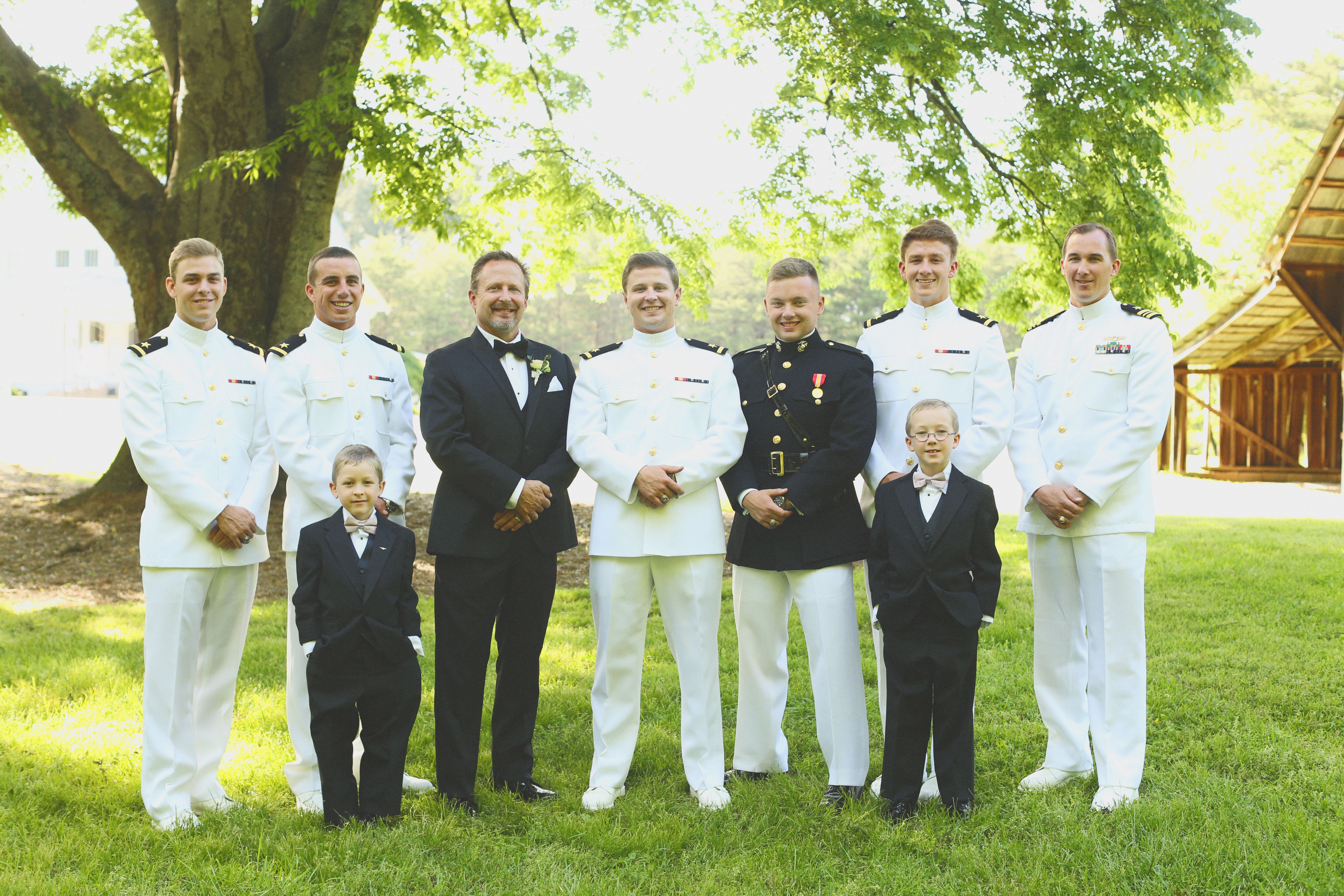 Groomsmen Marines and Navy Dress Uniforms
