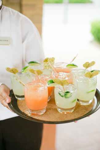 Pink And Green Cocktails With Gold Glitter Heart Drink Stirrers