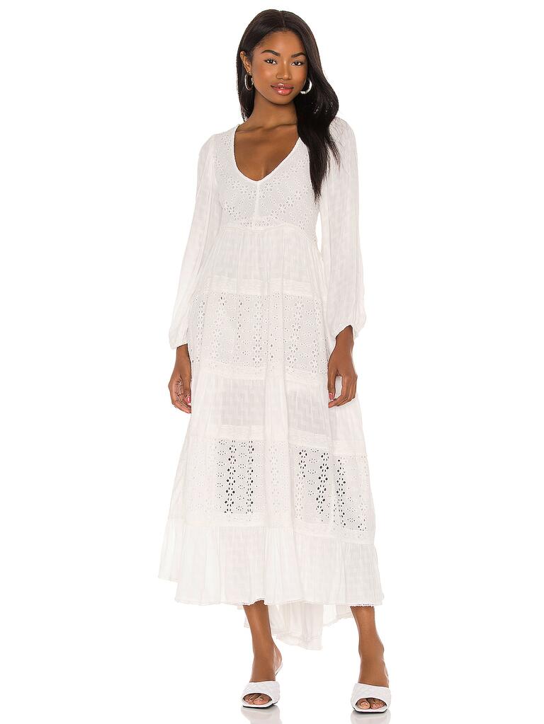 Boho witte maxi-jurk met lange mouwen