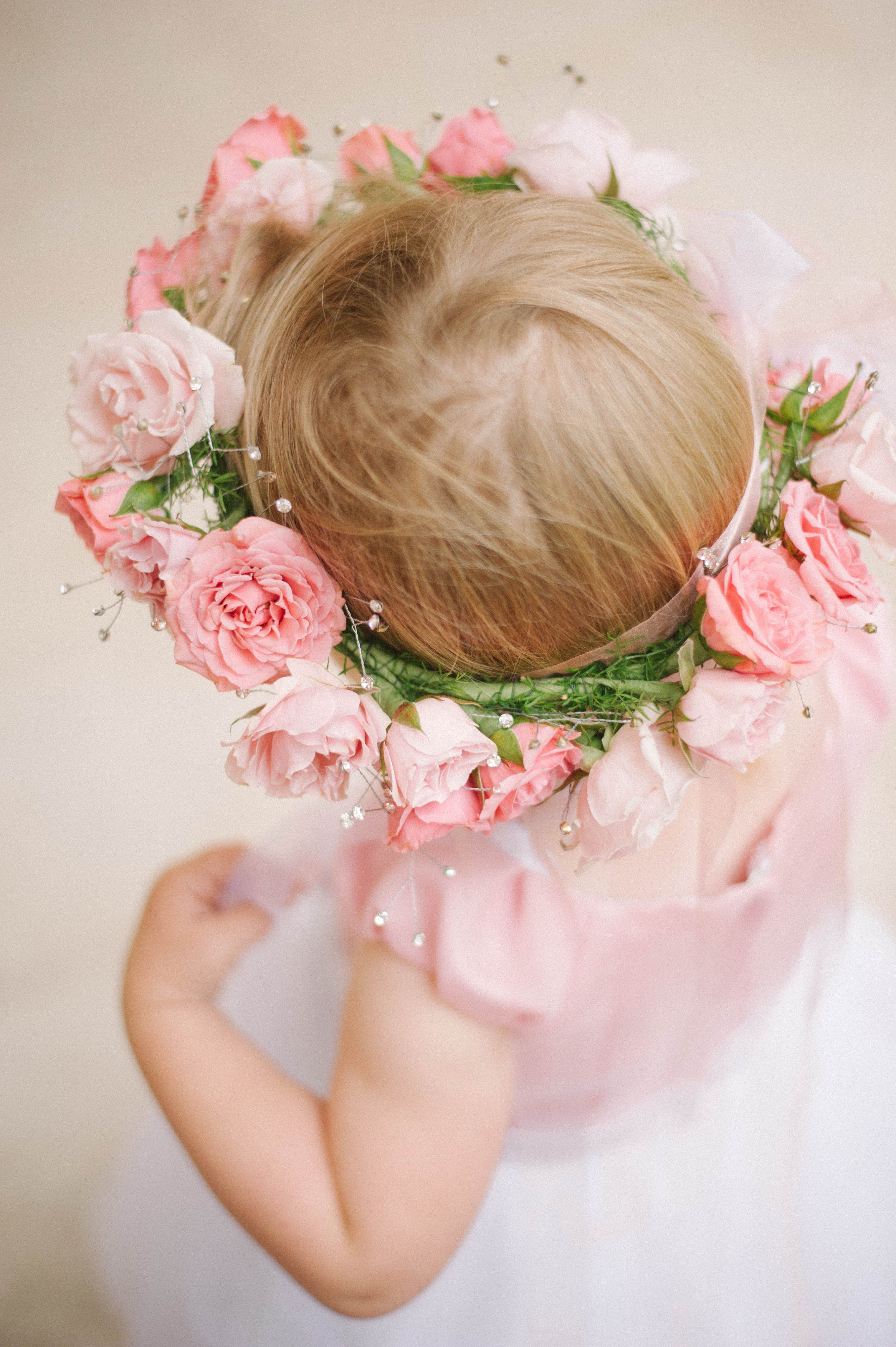 Pink Rose Flower Girl Crown