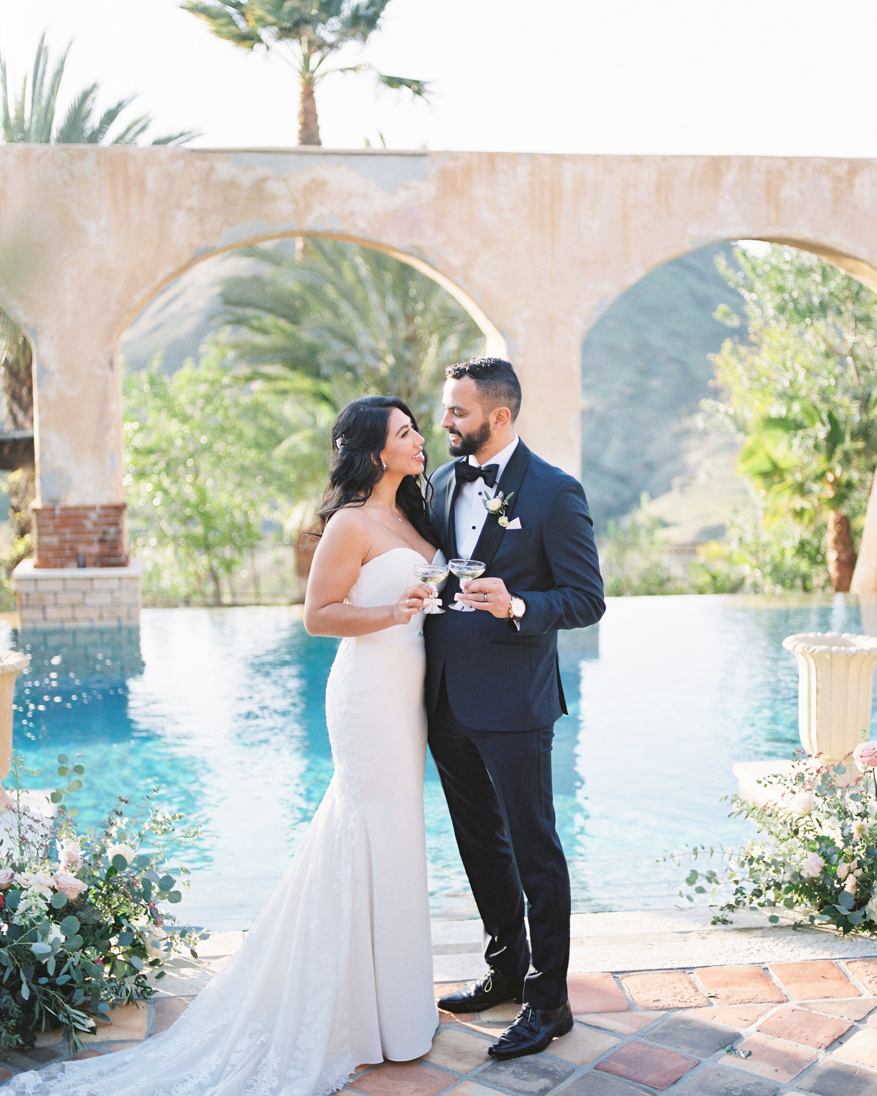 Couple Posing Beside Pool at Villa de la Vina in Angora Hill, California