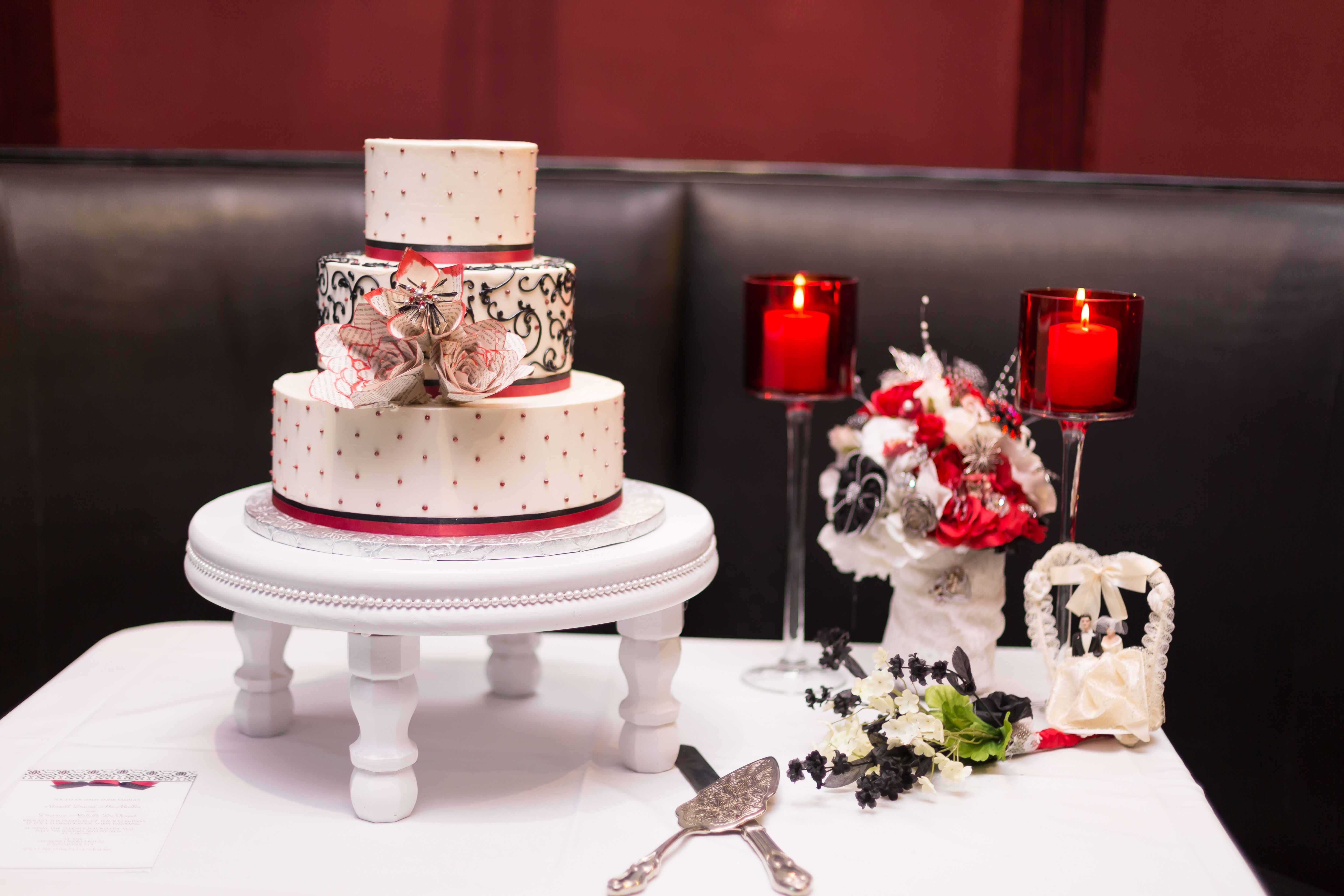Three-Tier Red and Black Wedding Cake