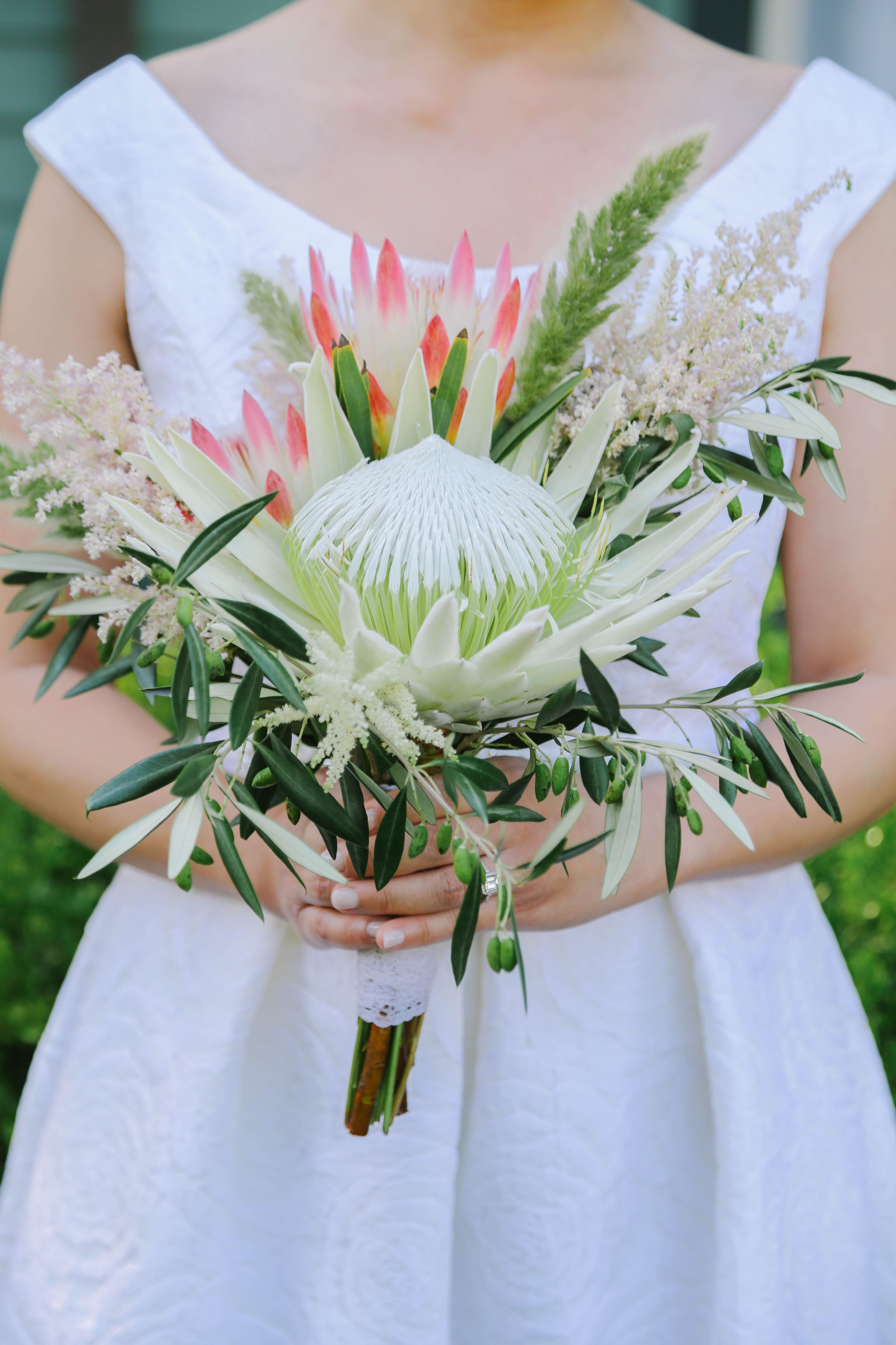 White and Pink Protea Bridal Bouquet