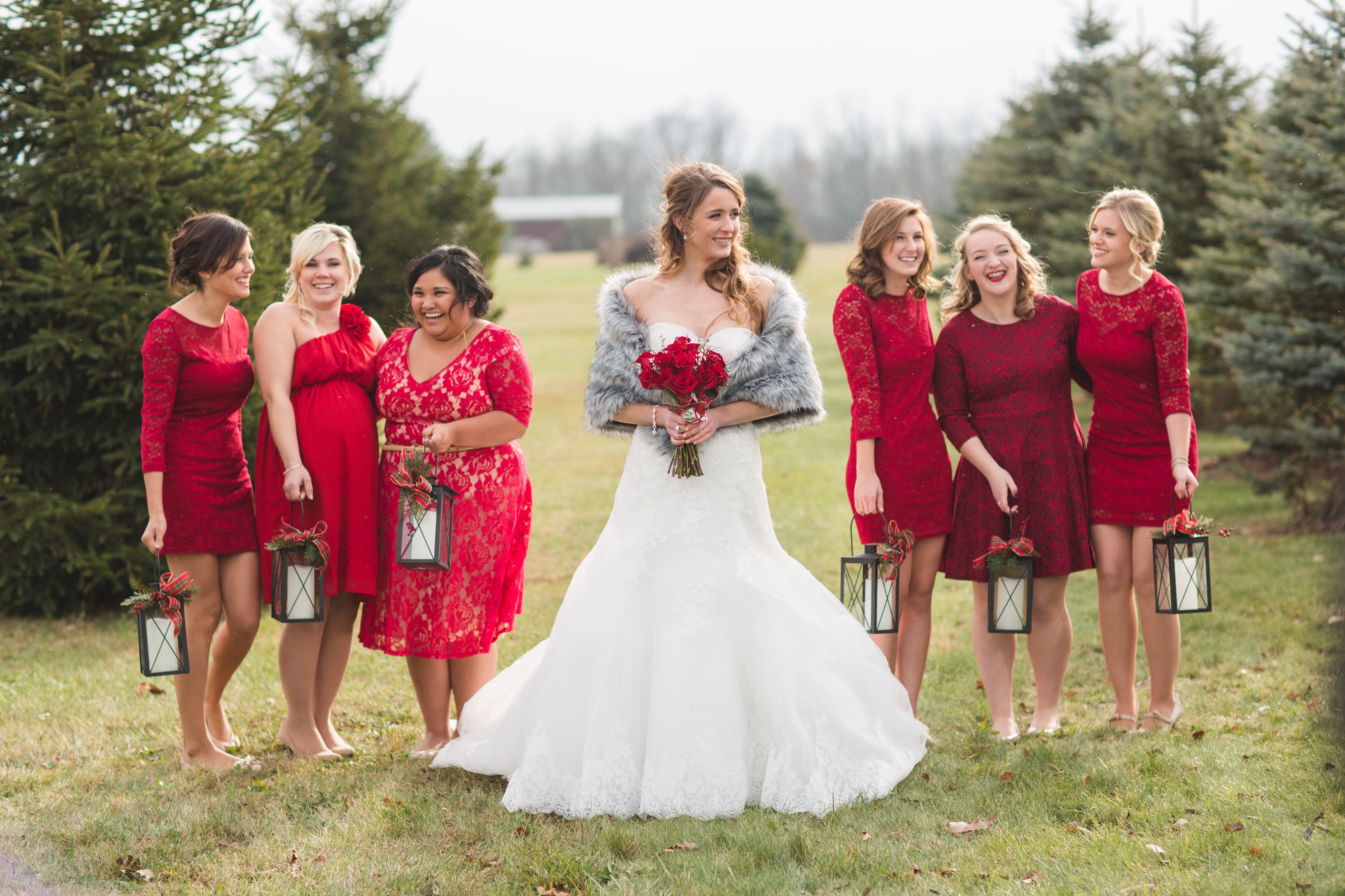 Mismatched red 2025 bridesmaid dresses