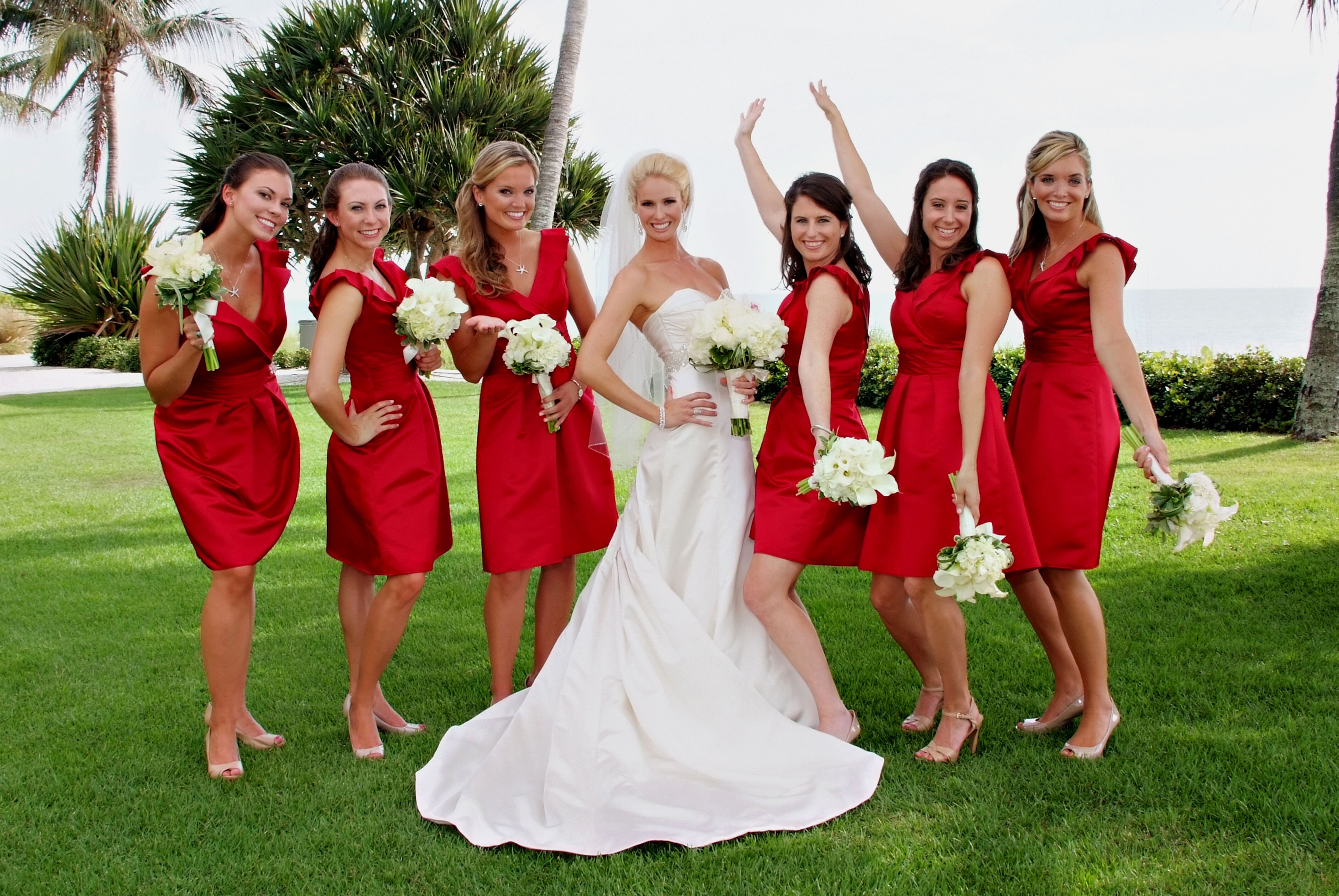 Crimson color 2024 bridesmaid dresses