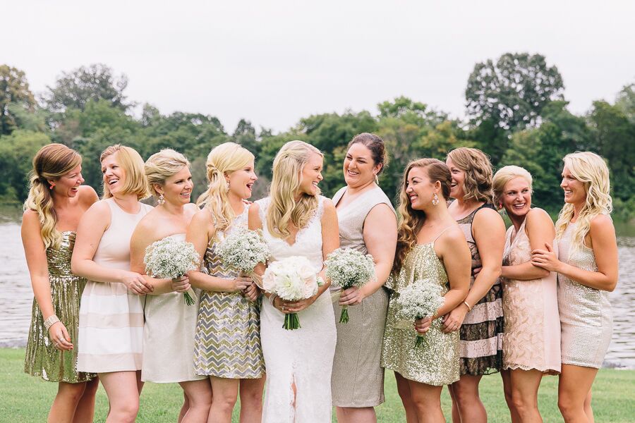 Mixed Gold and Metallic Bridesmaid Dresses