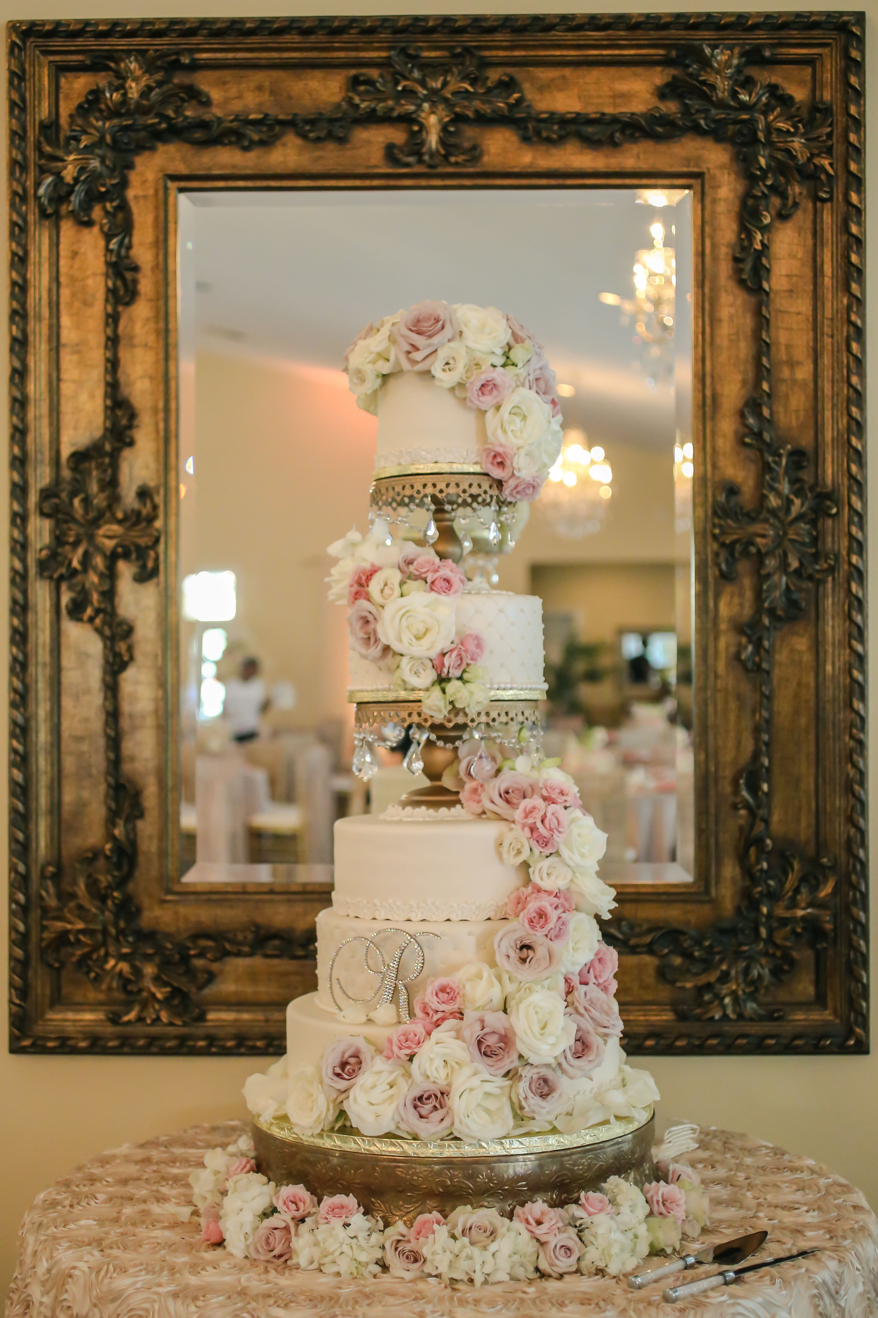 Romantic Wedding Cake with Cascading Roses