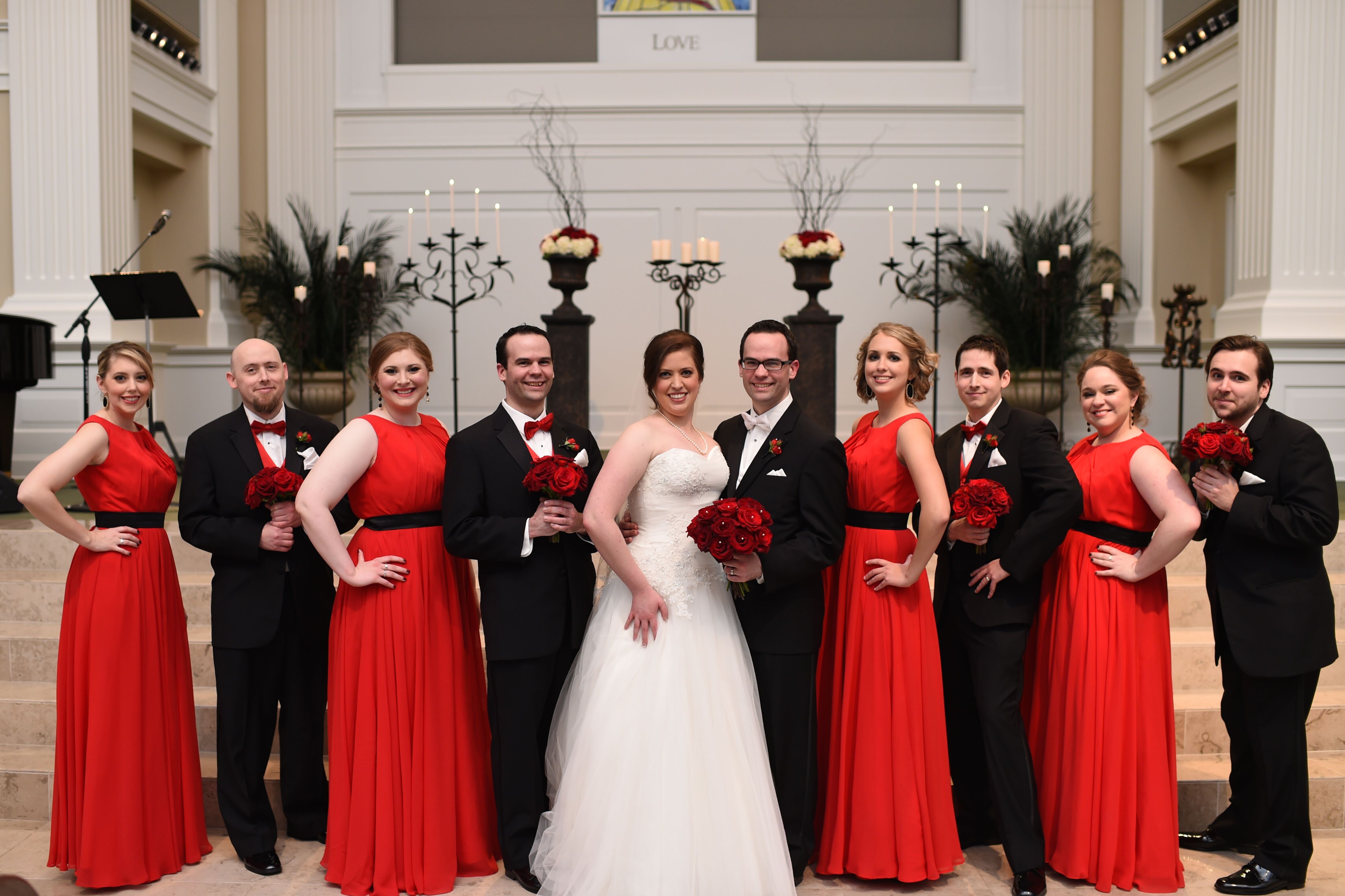 red black white wedding party