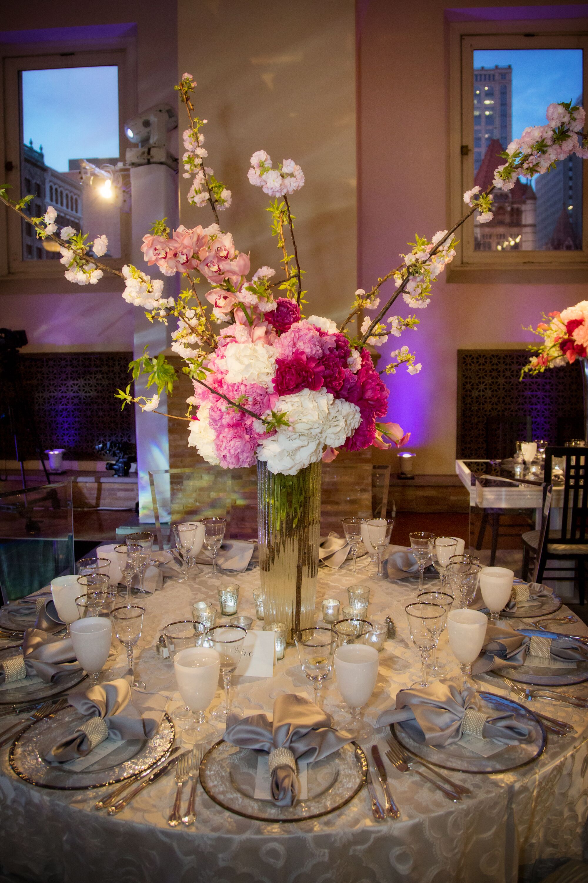 Peony and Cherry Blossom Centerpiece