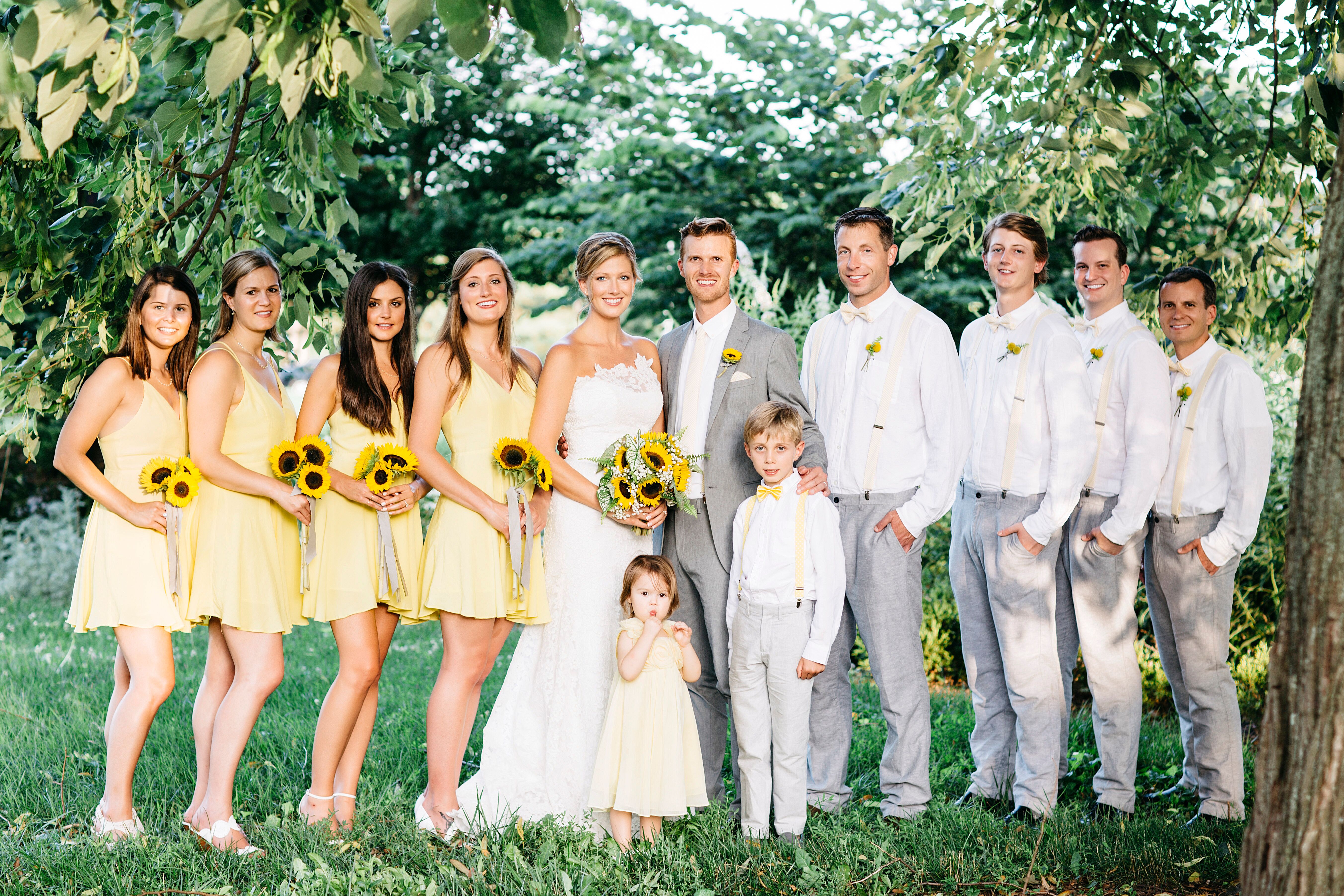  Casual  Gray White and Yellow Wedding  Party  Attire 