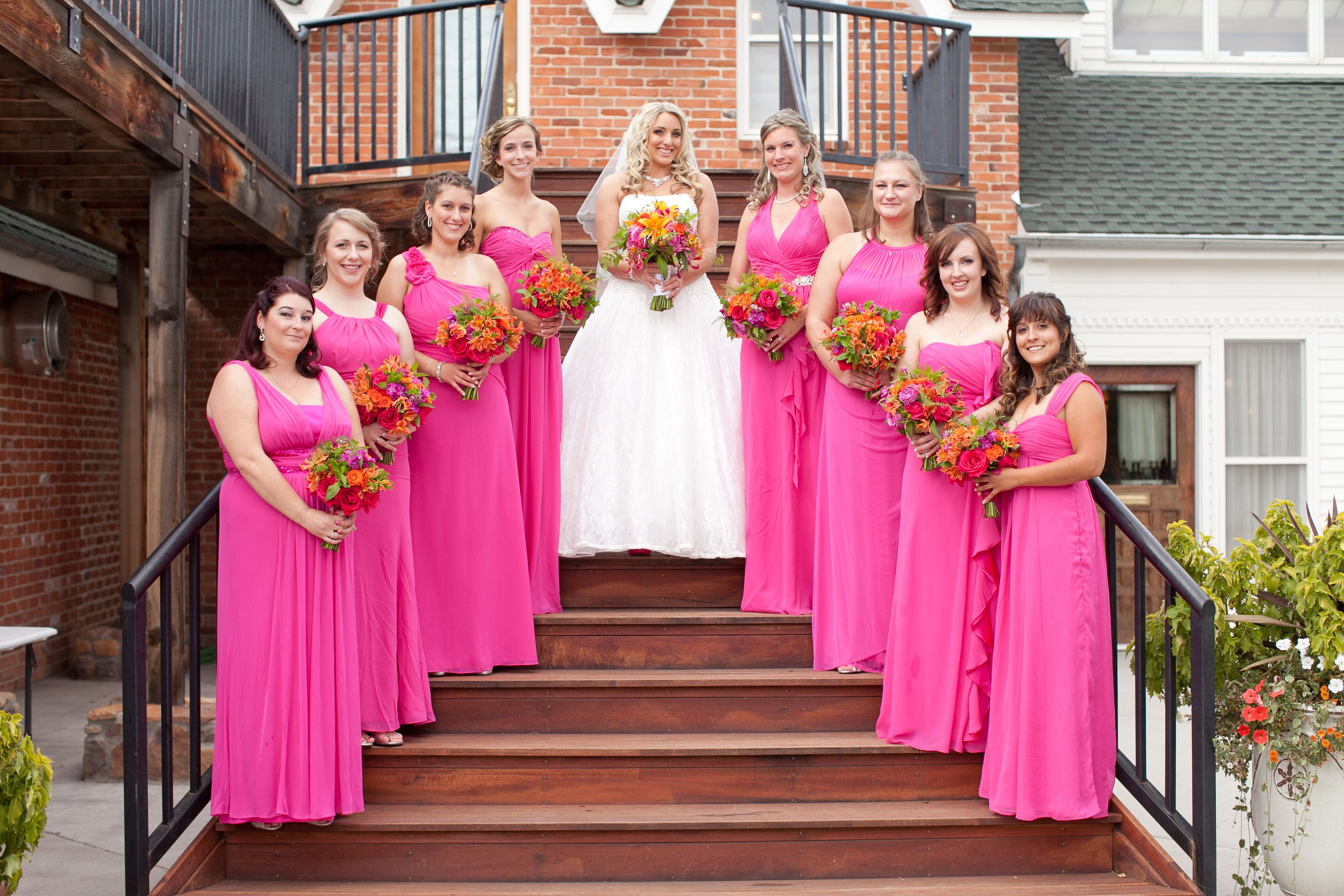 Hot pink outlet dresses for bridesmaid