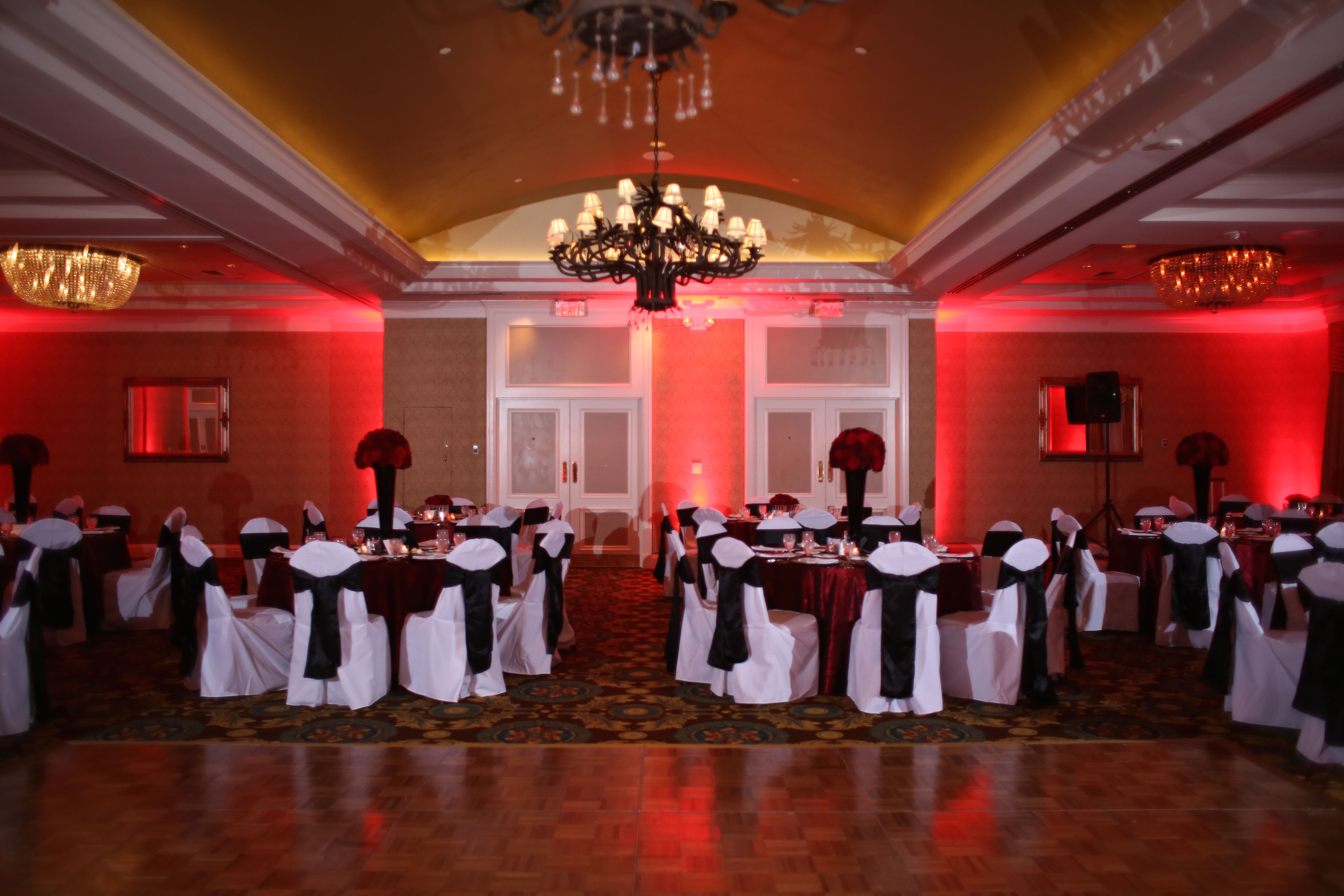 Black-and-White Reception With Red Uplighting