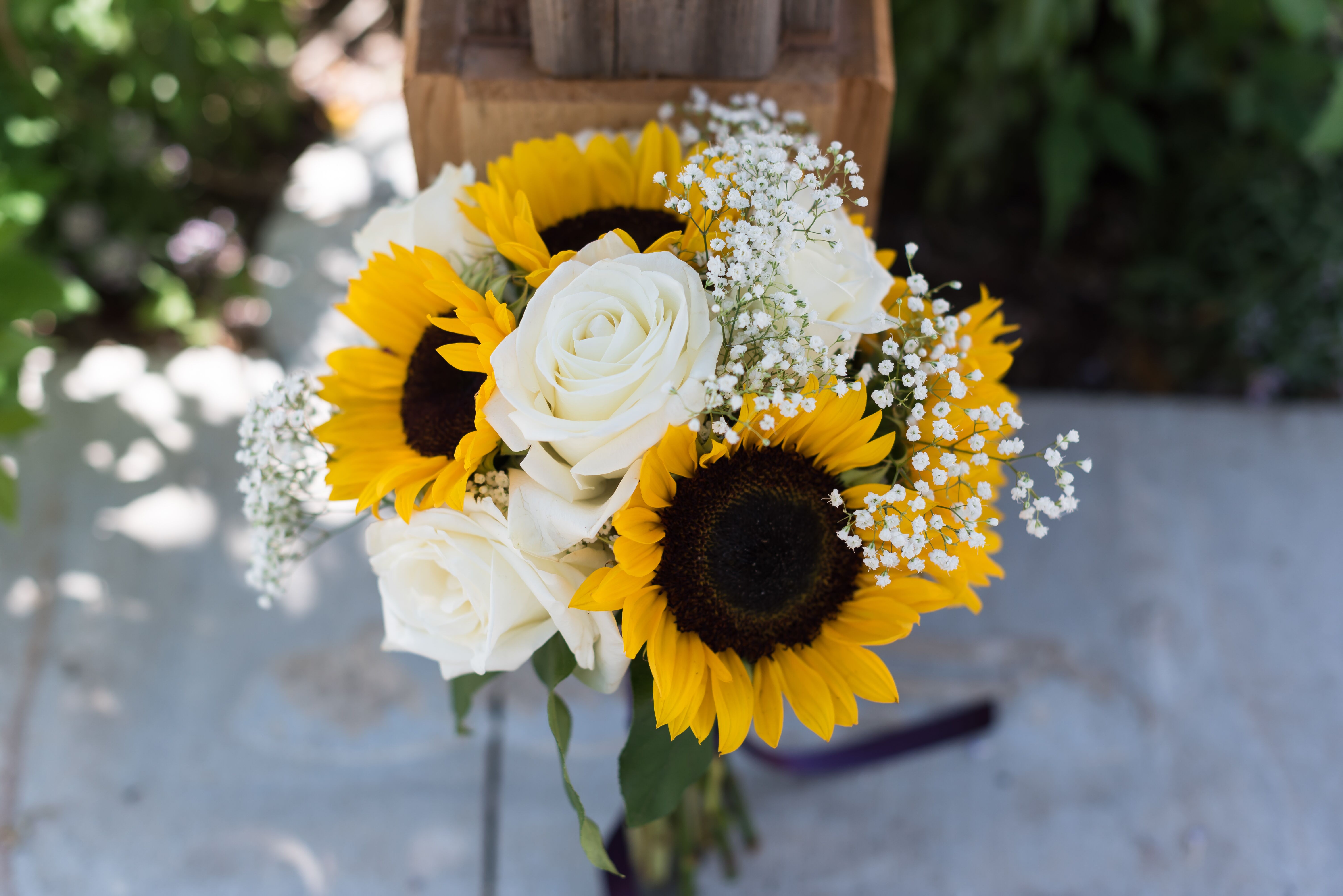 Sunflower and White Rose Bridal Bouquet