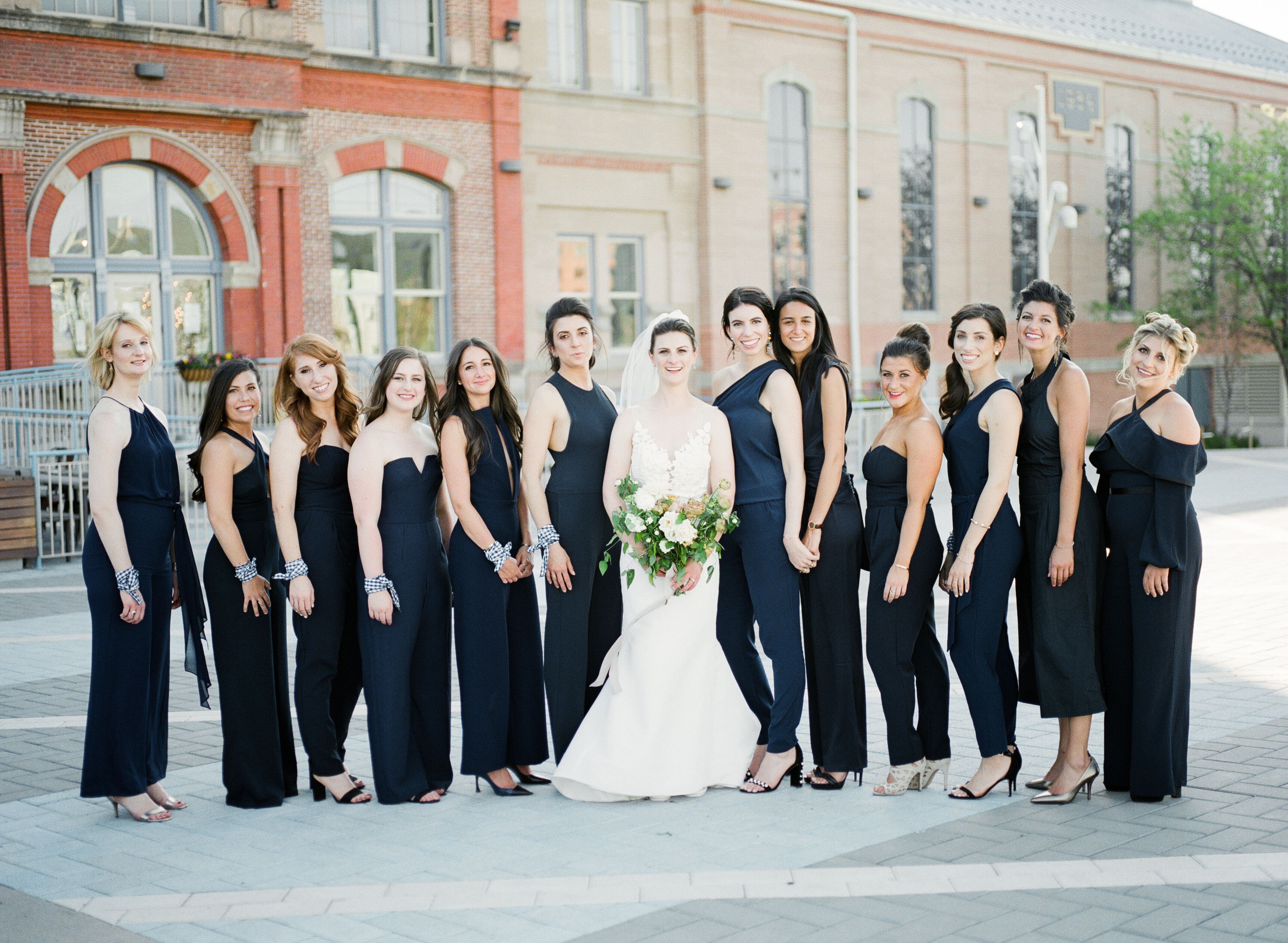 Modern Bridesmaids in Navy Blue Jumpsuits