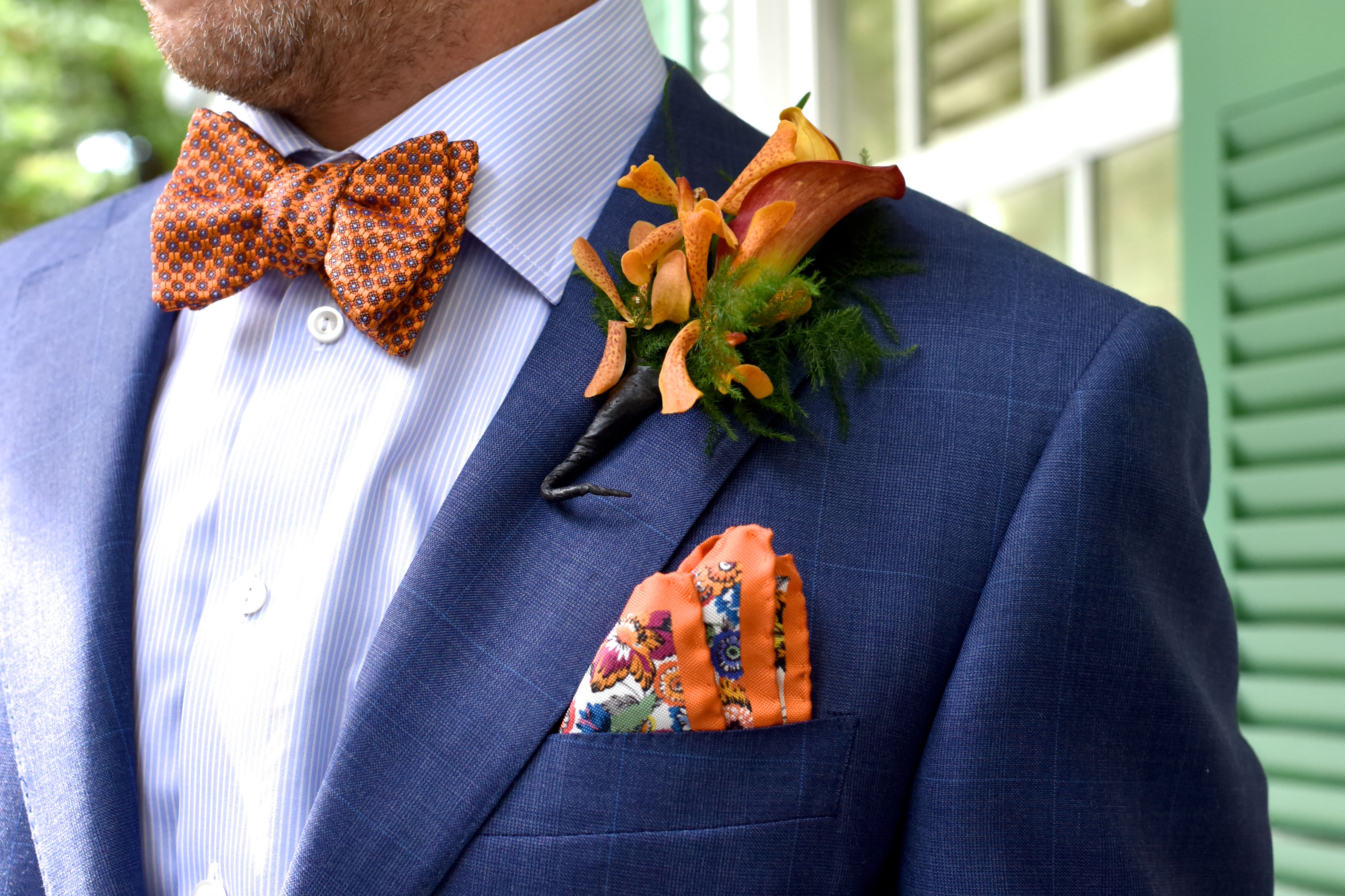 Royal Blue Groom Suit With Orange Accents