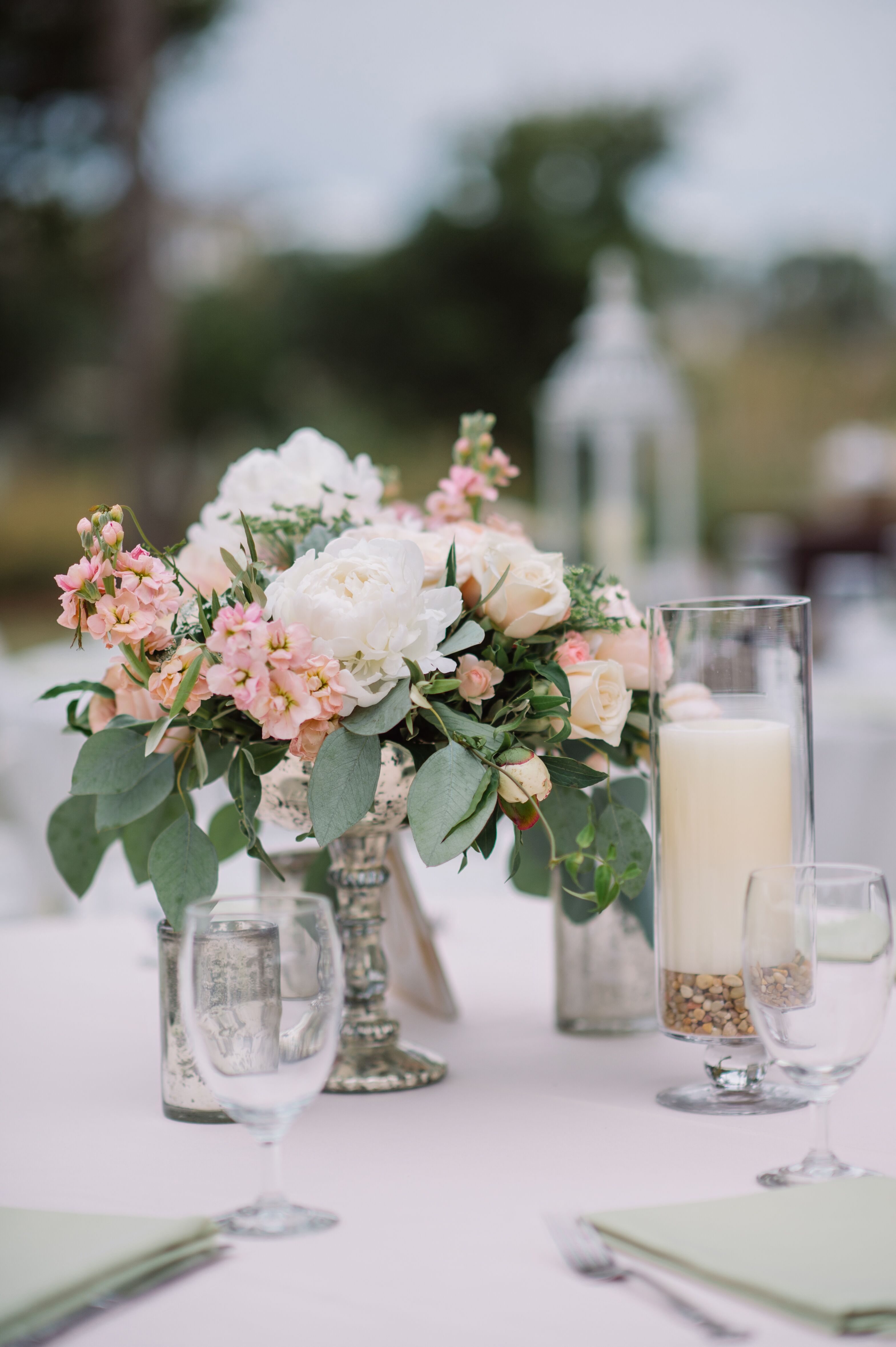 Romantic Delphinium, Peony and Rose Centerpiece