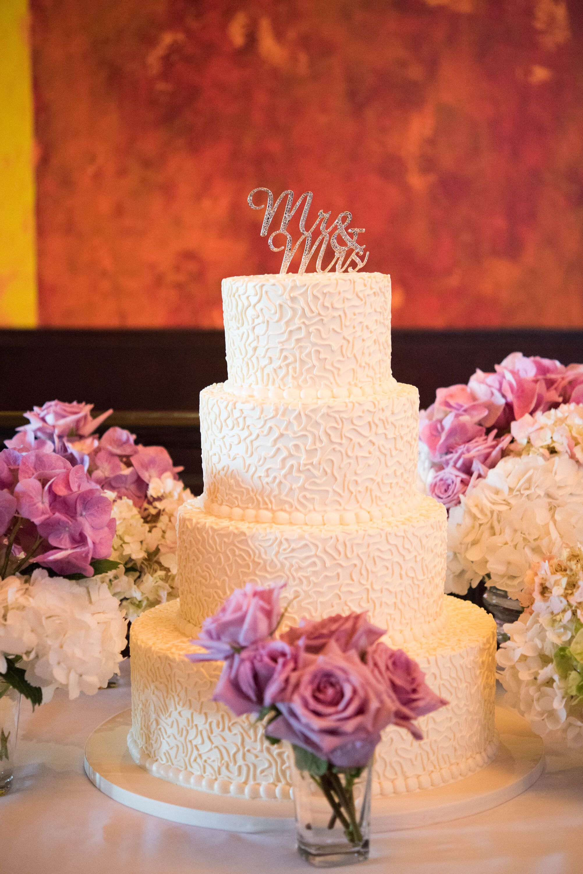 White Tiered Textured Wedding Cake