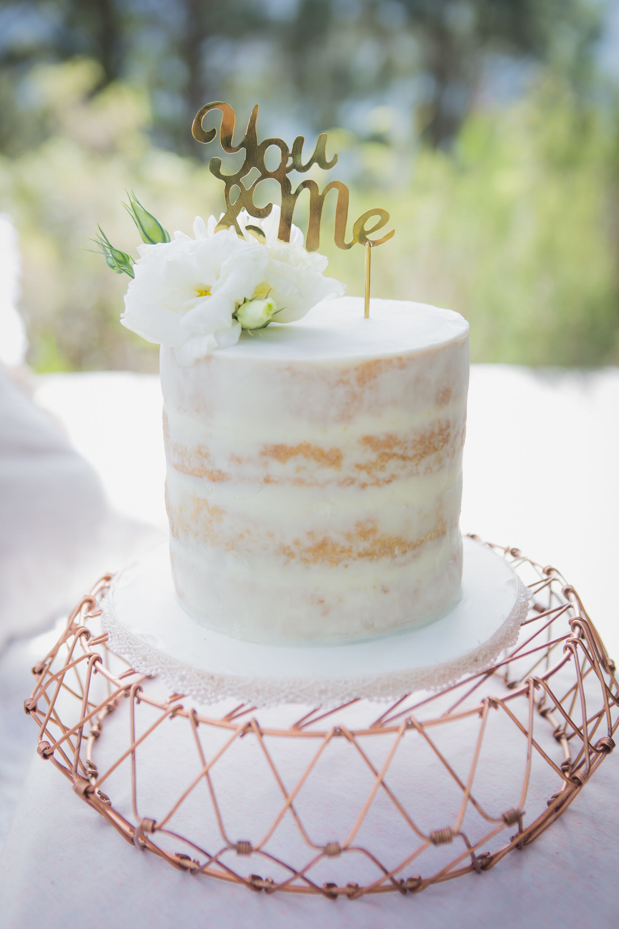 Naked Wedding Cake With Topper