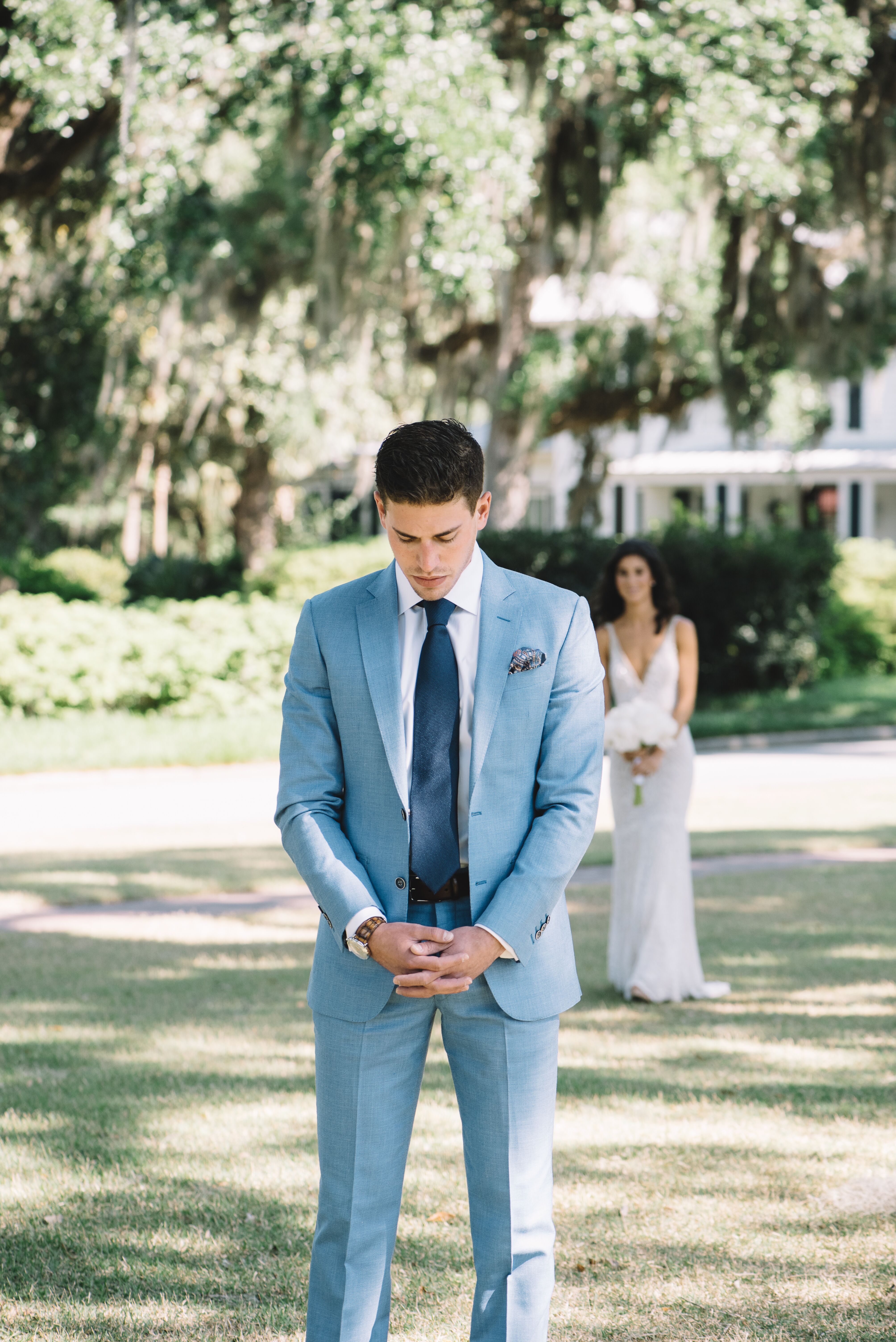 Blue wedding 2024 groom suit