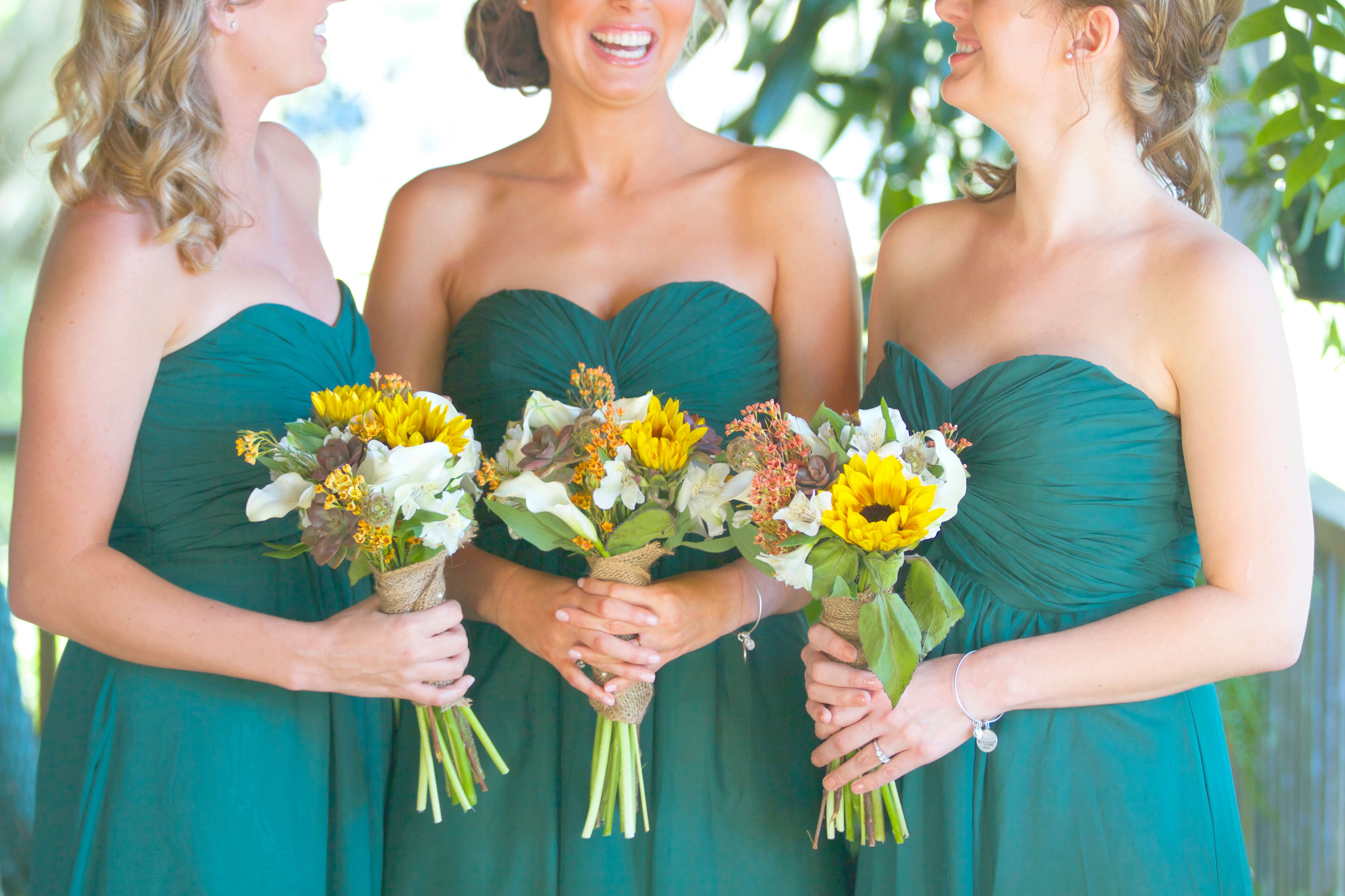 Green Bridesmaid Dresses and Natural Bouquets