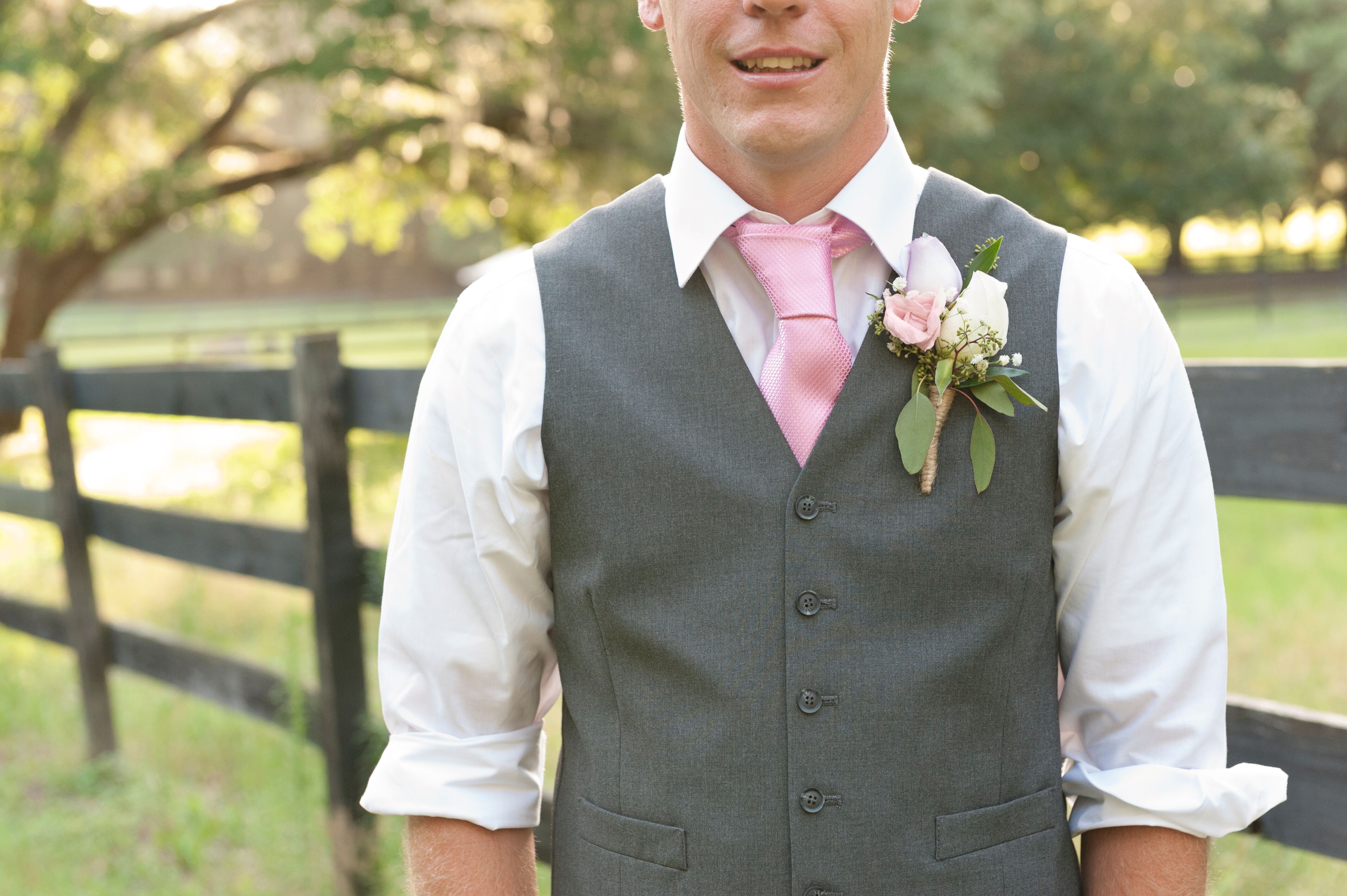 Pink Tie and Triple Rose Boutonniere