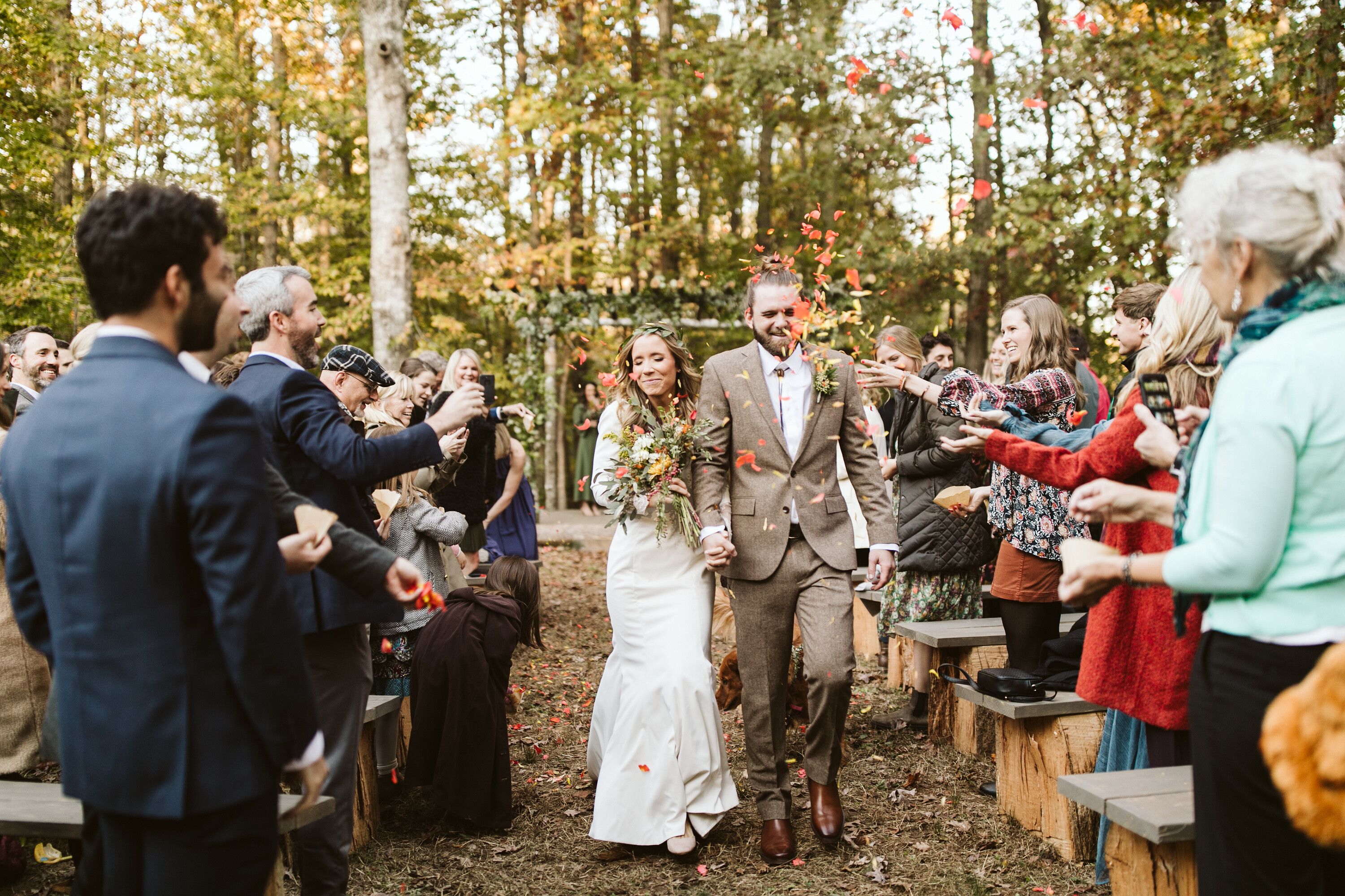 Recessional at Fall Backyard Wedding in Georgia