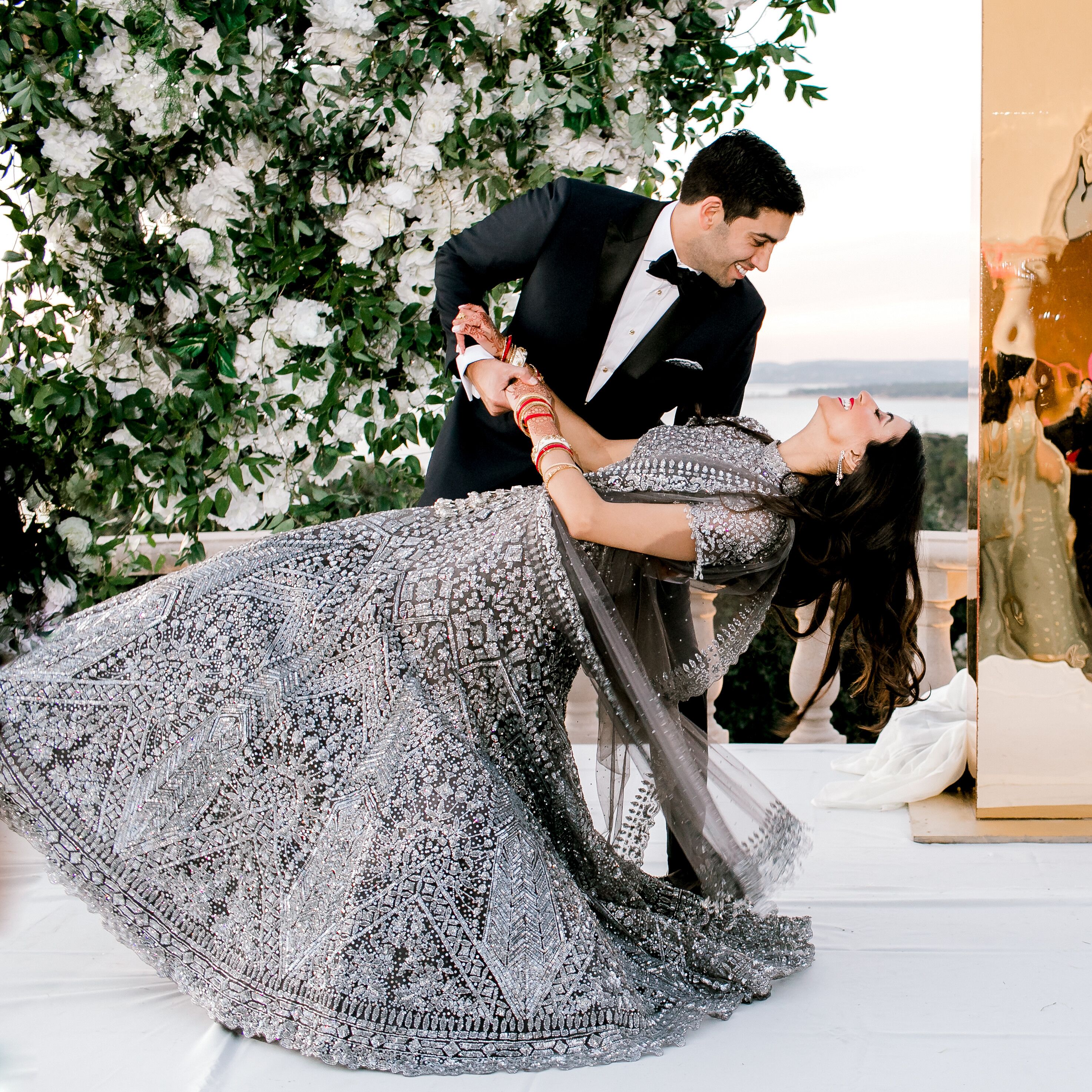 Bride and Groom in Black Tie Indian Attire for Texas Wedding