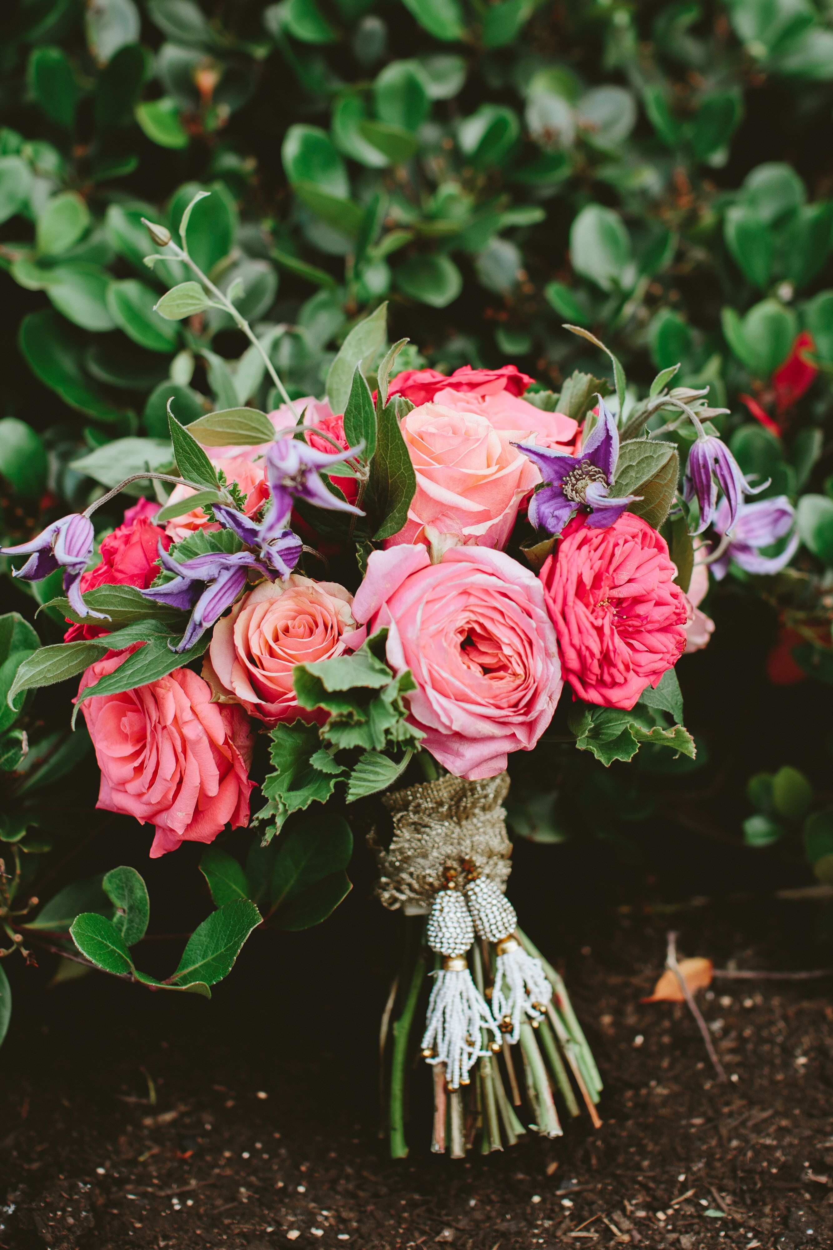 Colorful Pink Rose Bouquet with Tassel Wrap