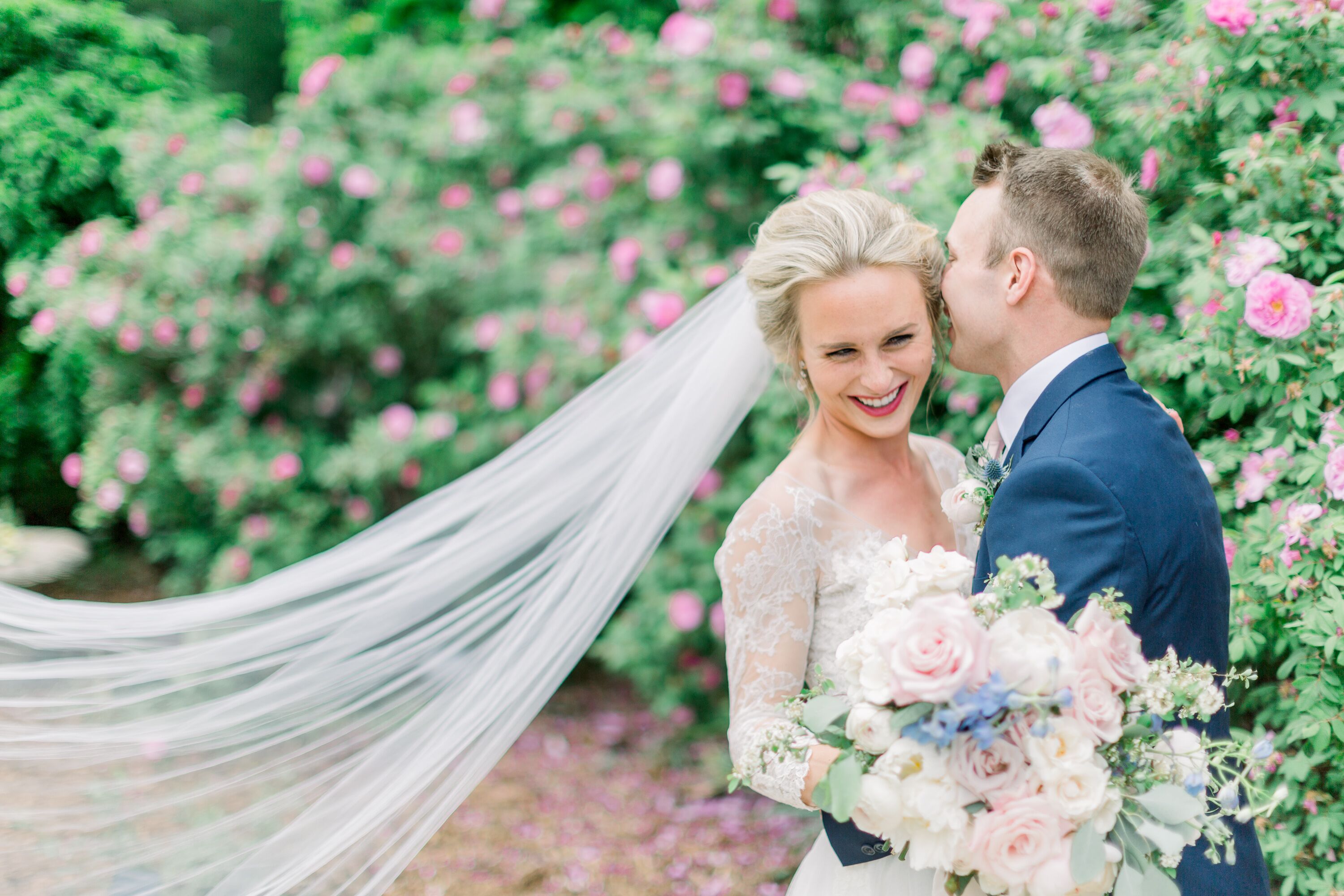 Classic Bride and Groom in Garden Setting