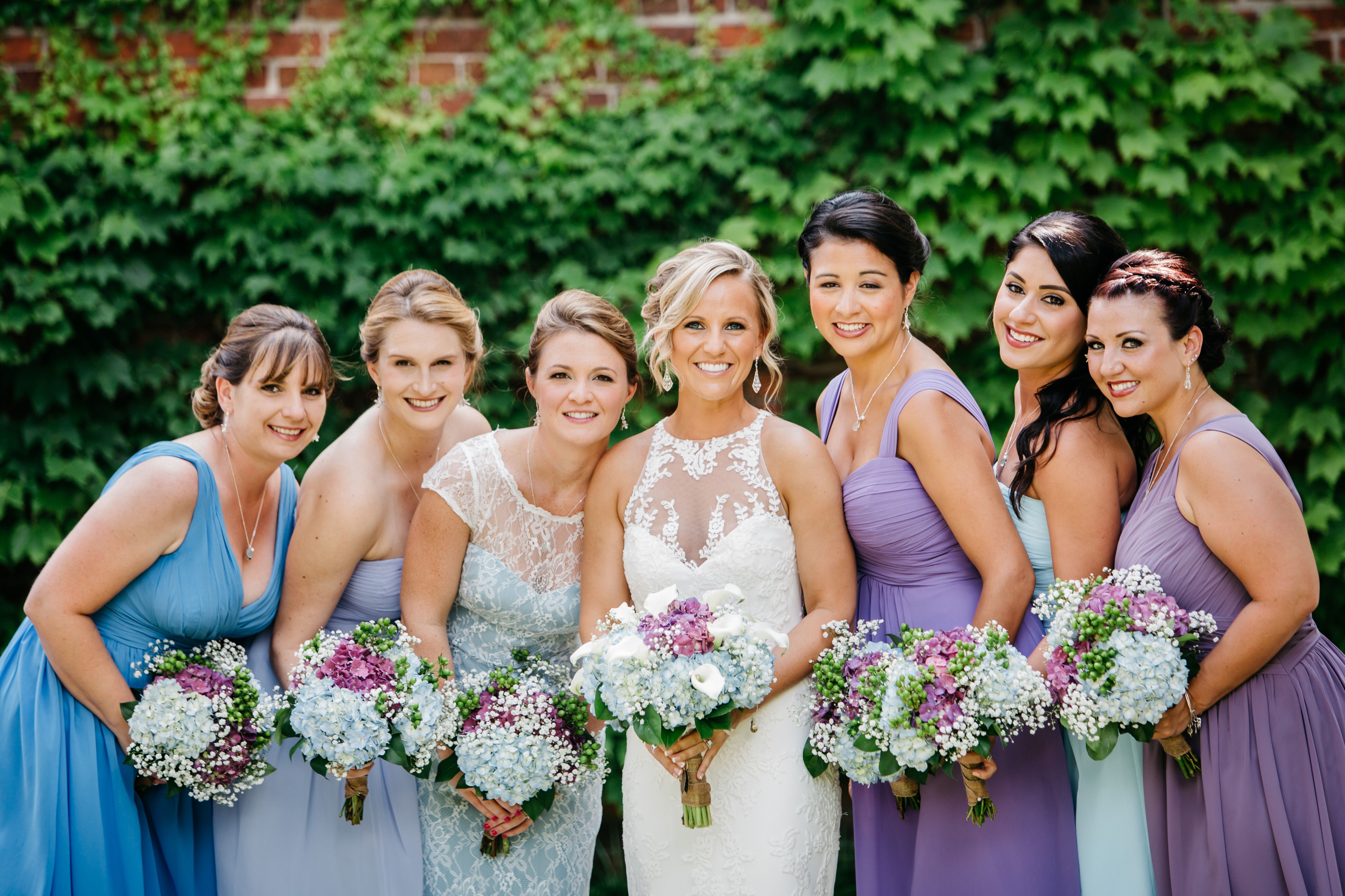 Mixed Blue and Purple Bridesmaid Looks