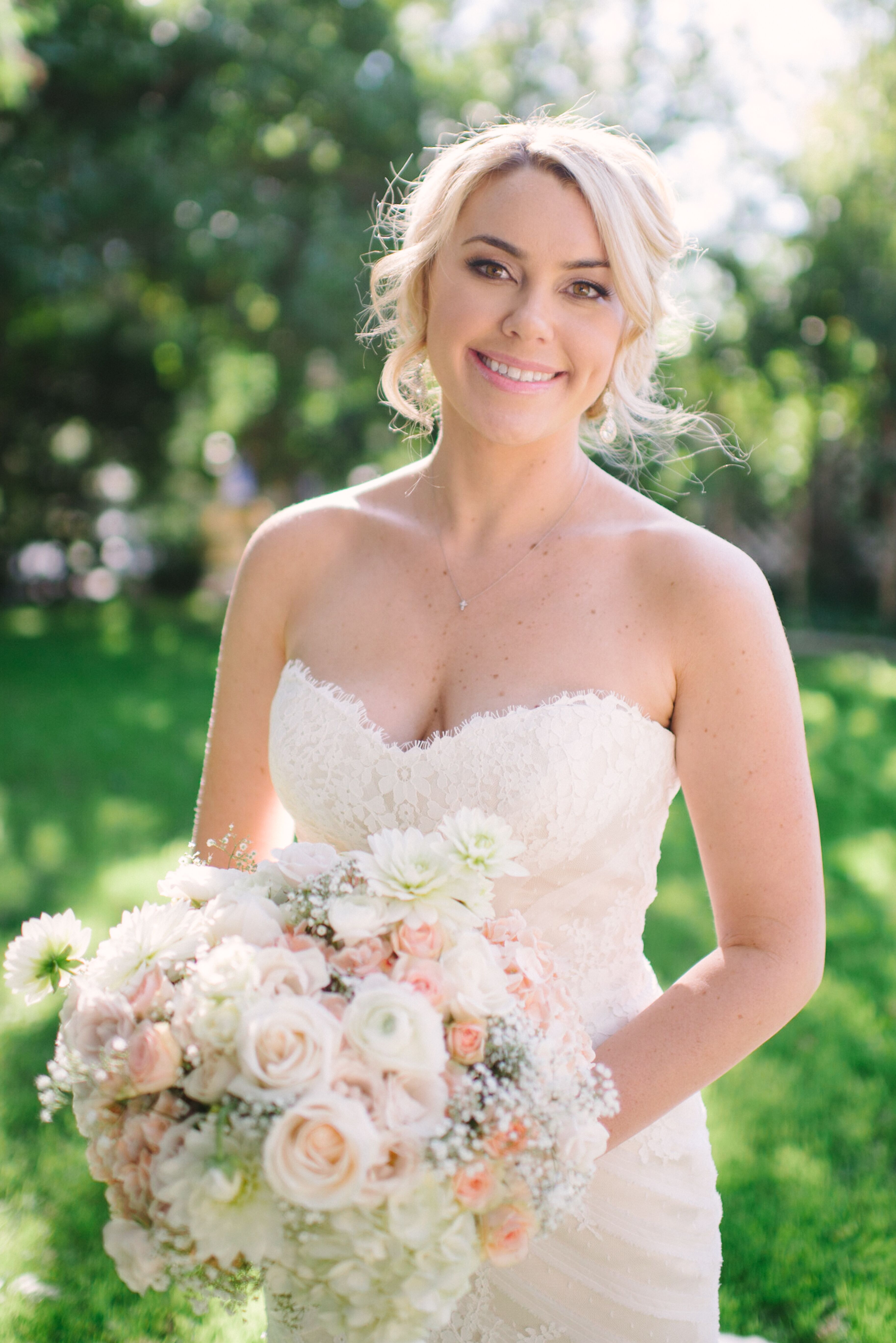 Pink and White Rose and Baby's Breath Bridal Bouquet