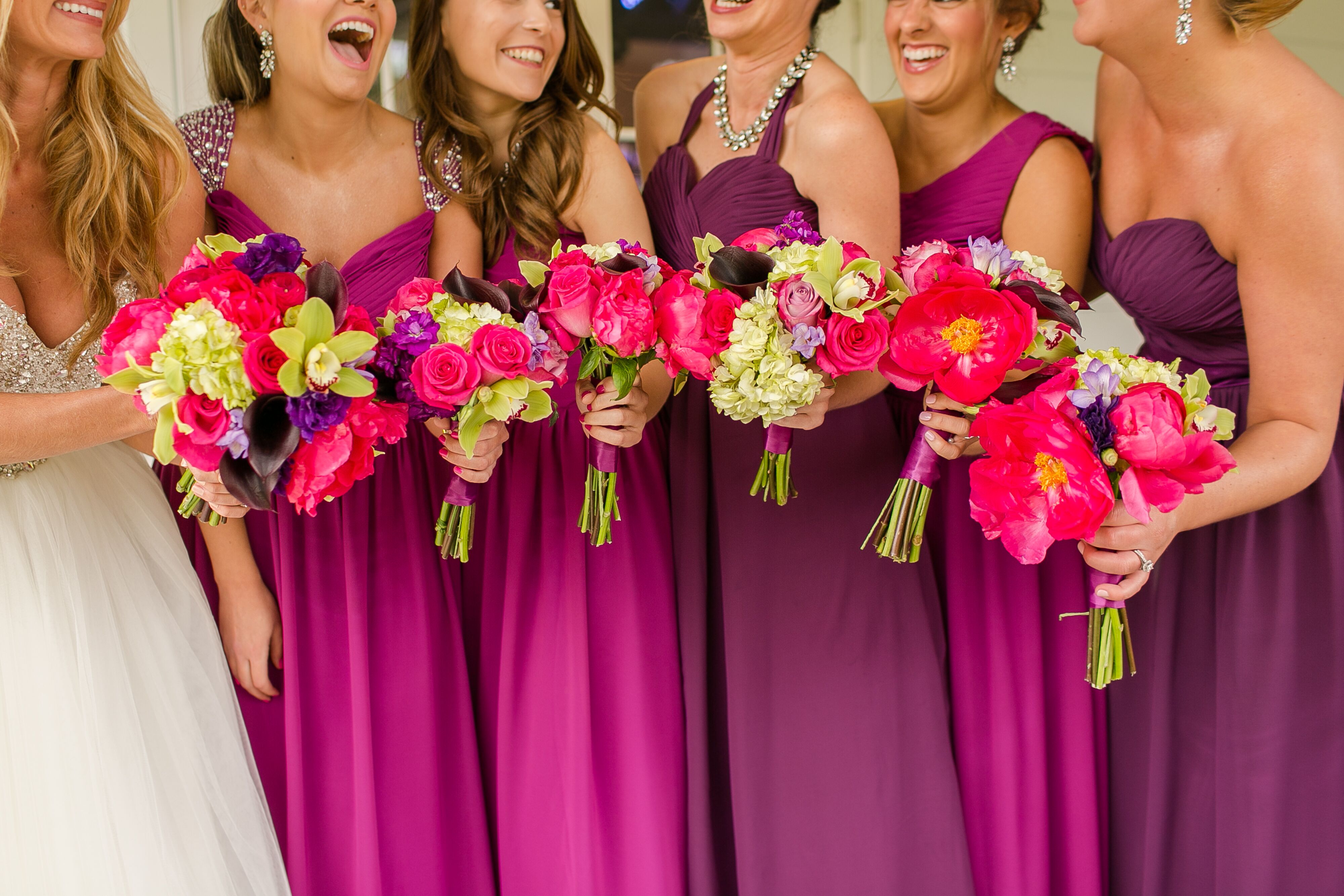 Fuchsia, Purple and Green Bouquets