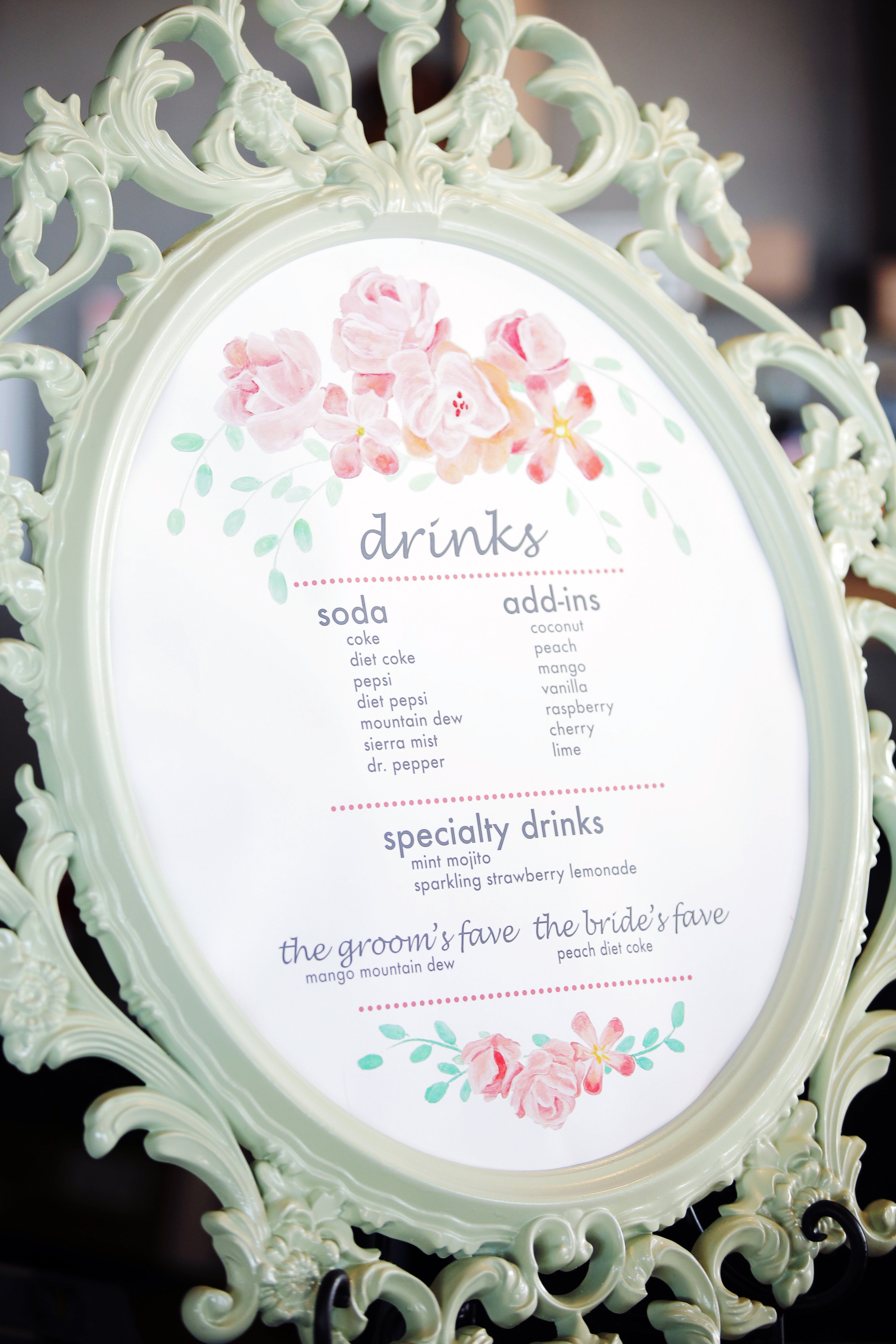 Floral Drink Menu in Decorative Pastel Frame