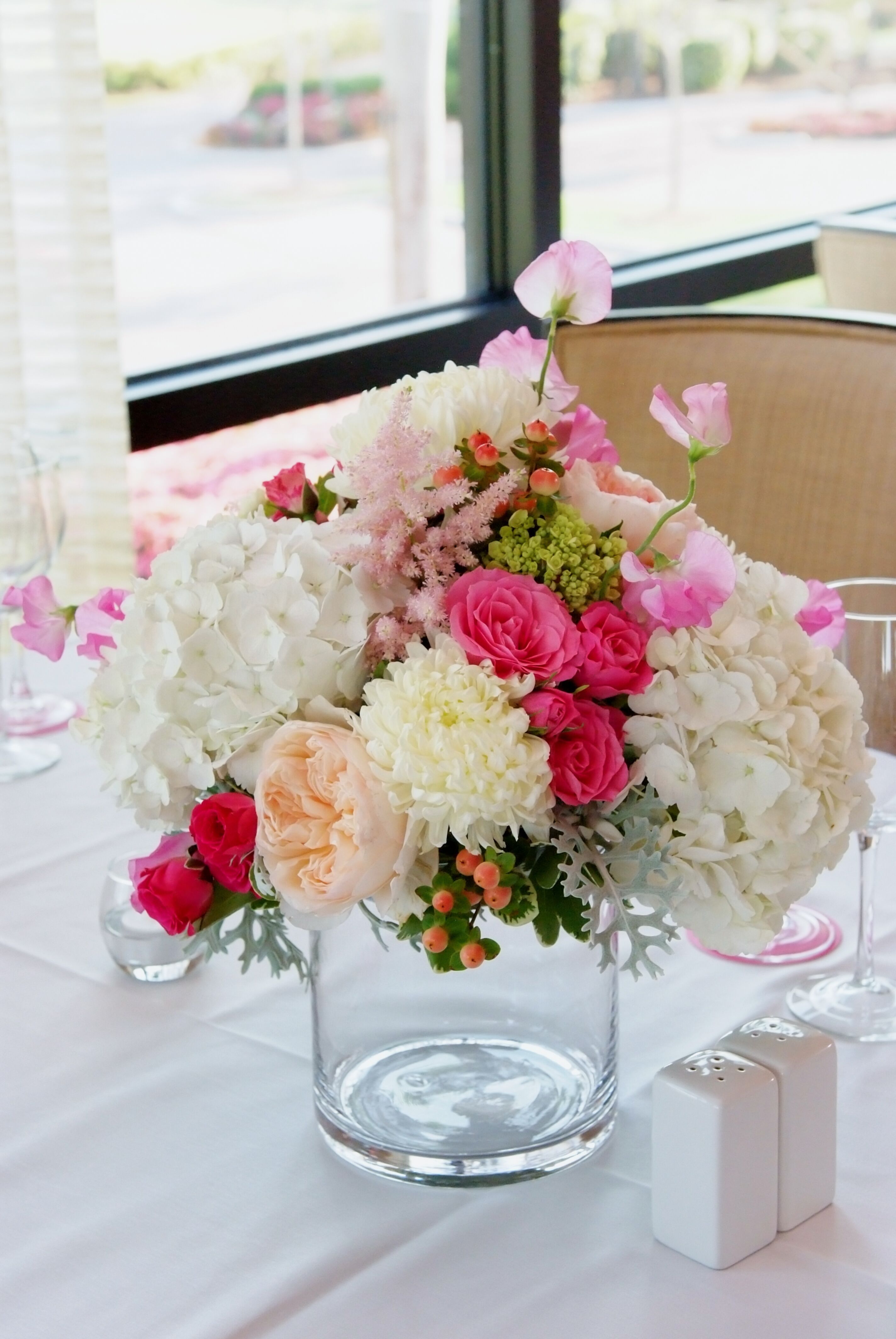 Low Pink And White Mixed Flower Centerpiece 1615