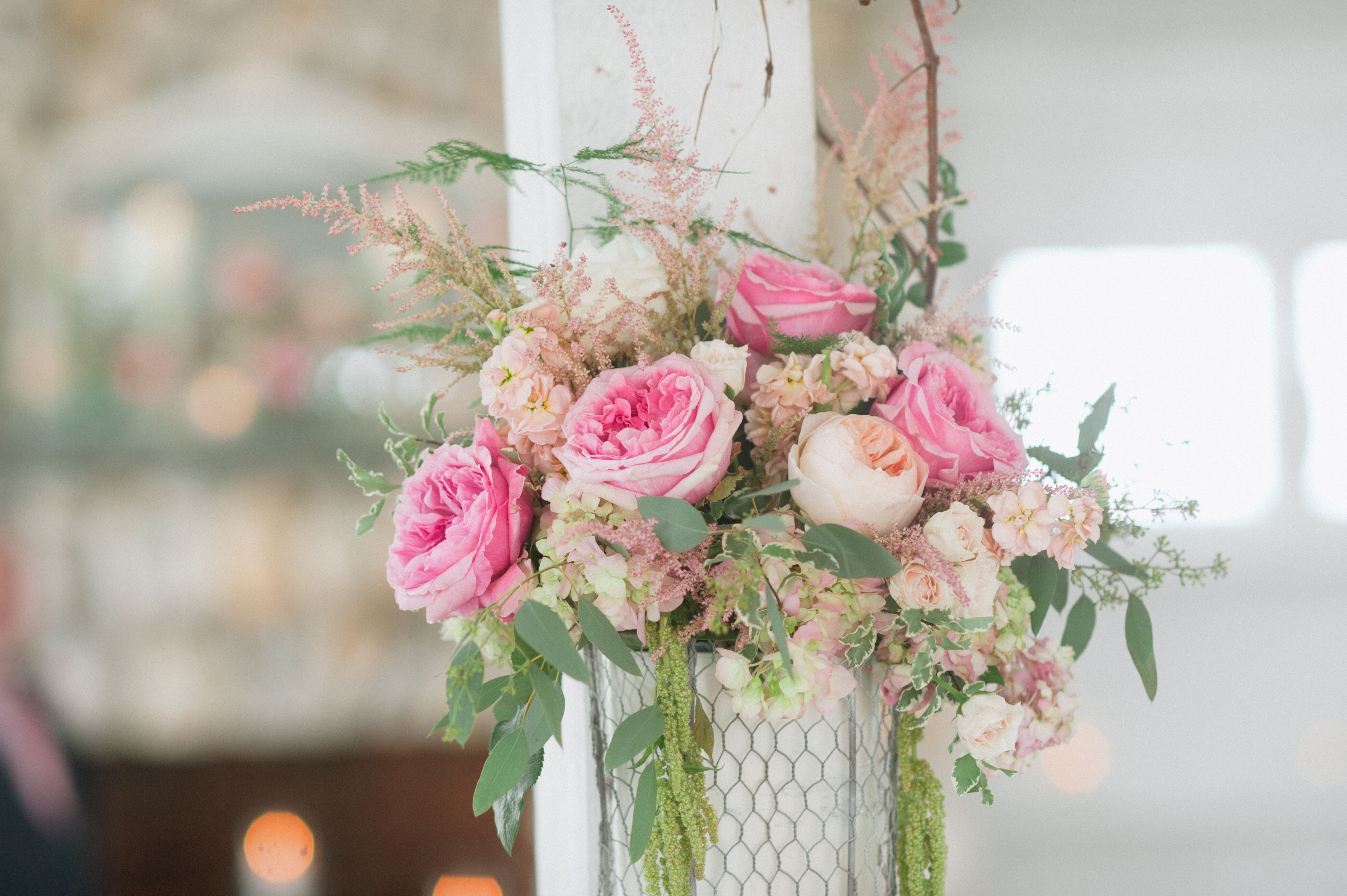 Pink and Peach Garden Rose Flower Arrangements